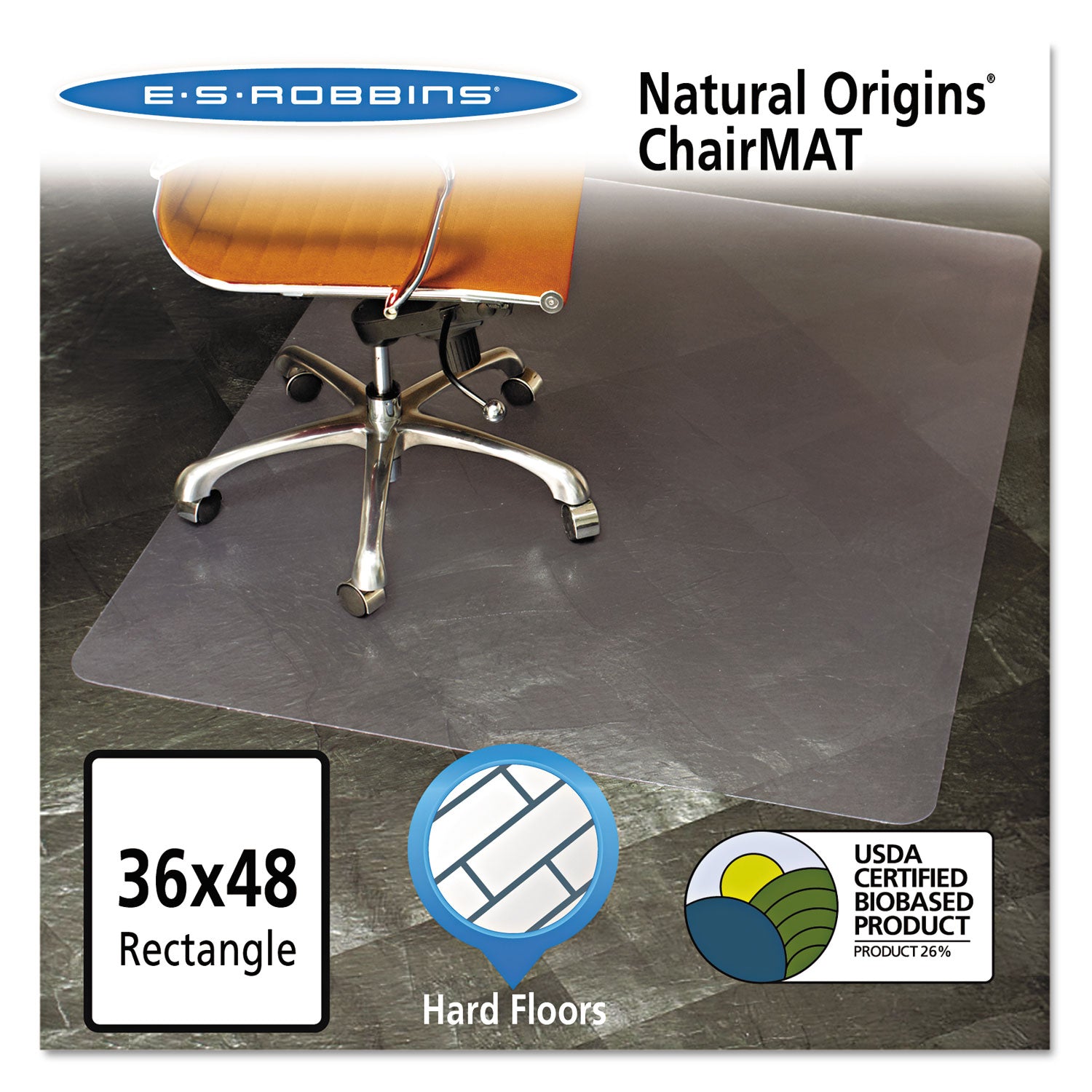 Natural Origins Chair Mat for Hard Floors, 36 x 48, Clear - 