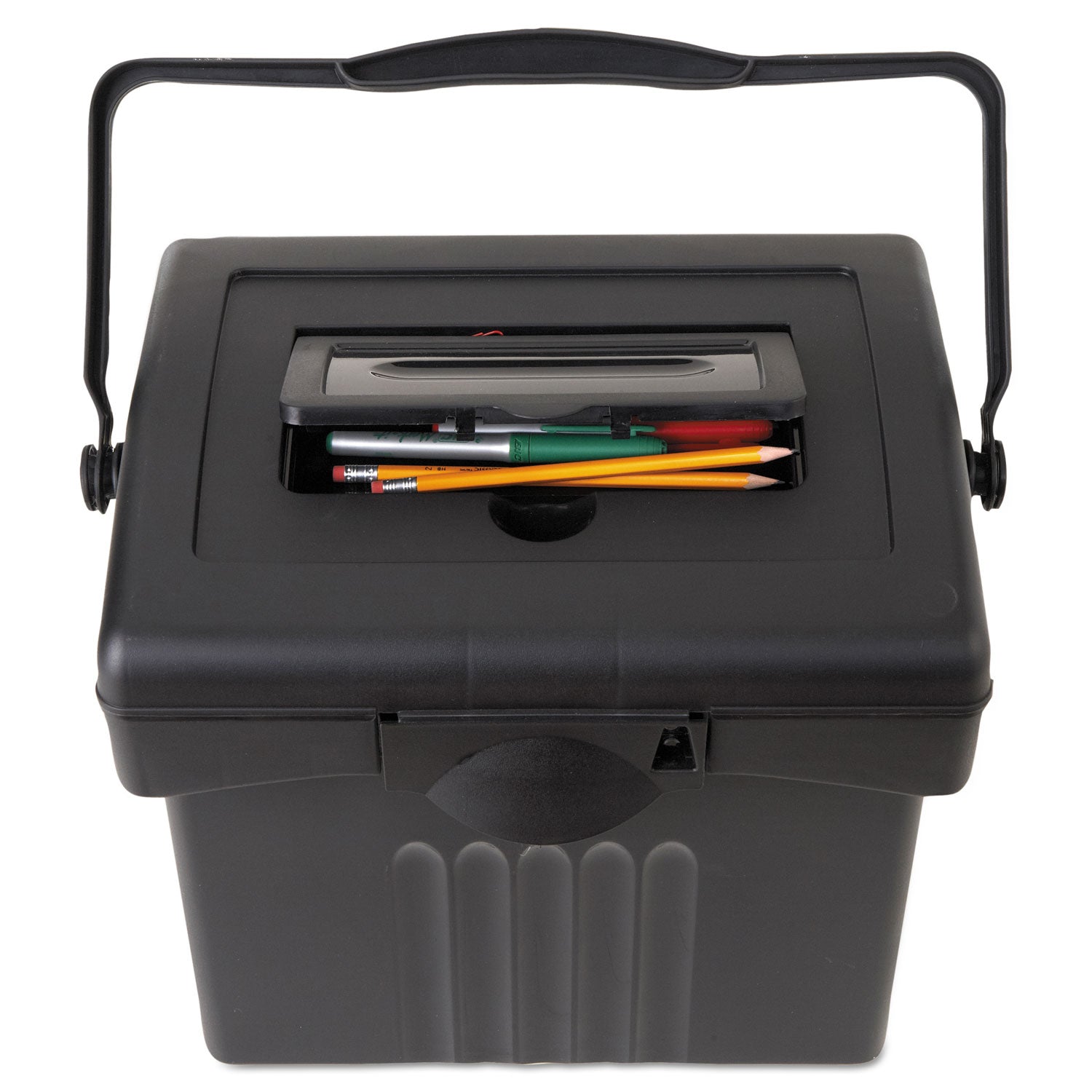 Storex Portable Storage Box - External Dimensions: 14.9" Length x 11" Width x 12.1"Height - Media Size Supported: Letter - Snap-tight Closure - Plastic - Black - For File - Recycled - 1 / Carton