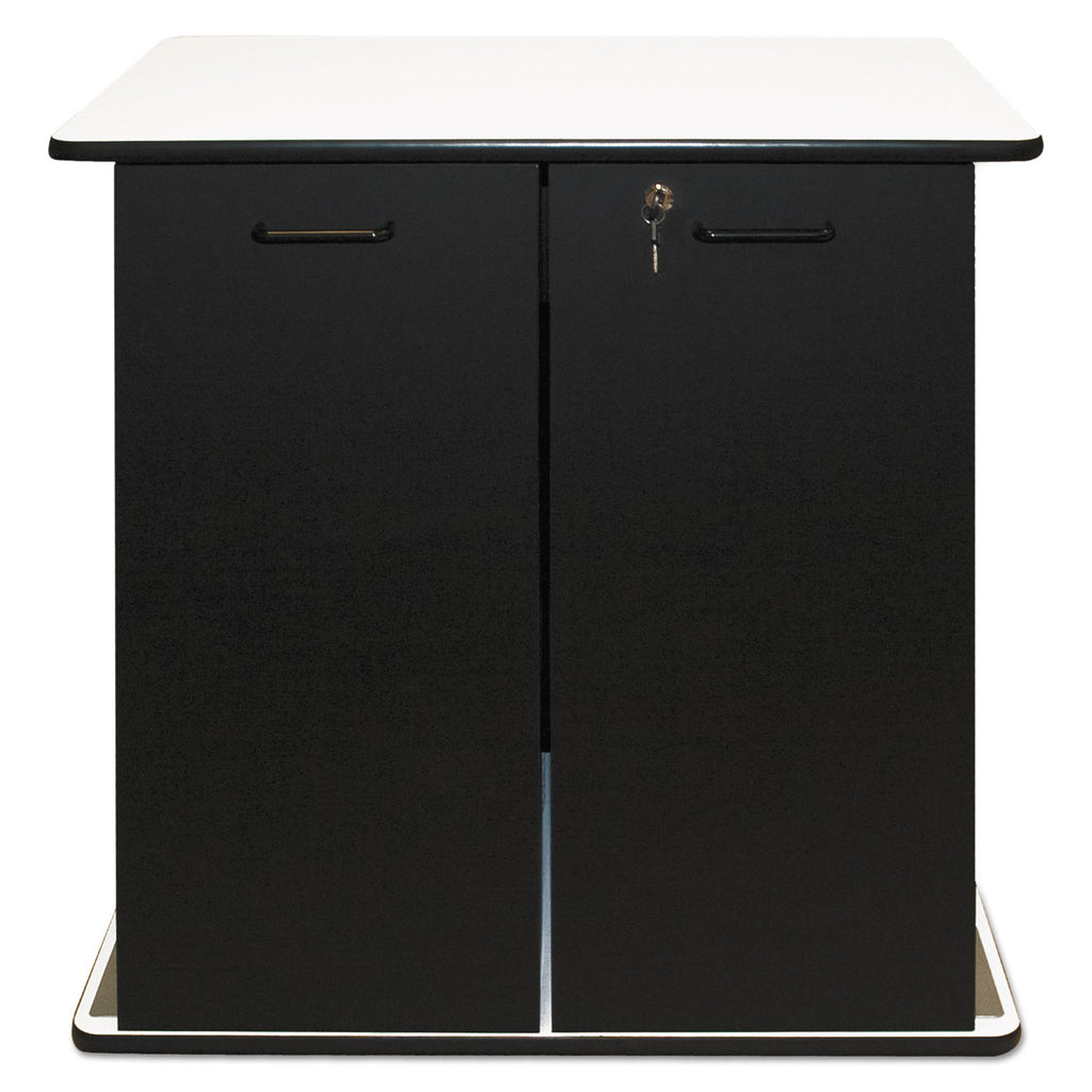 Refreshment Stand, Engineered Wood, 9 Shelves, 29.5" x 21" x 33", White/Black