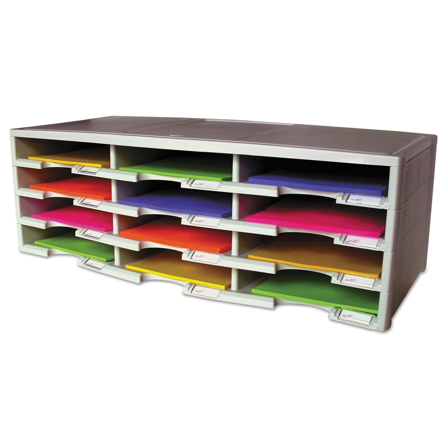 Storex Literature Organizer, 12 Compartments, 10.63 x 13.3 x 31.4, Gray - 