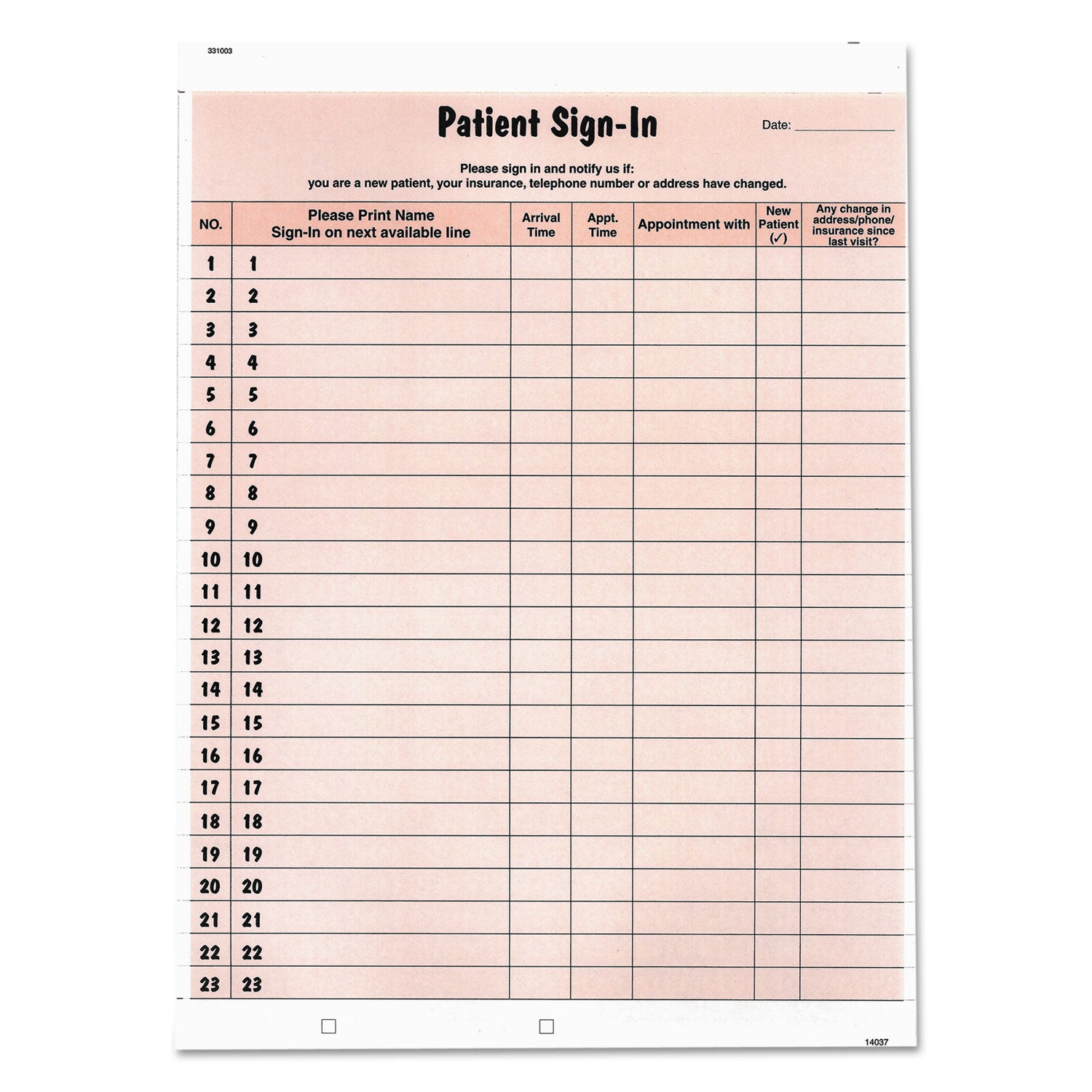 Patient Sign-In Label Forms, Two-Part Carbon, 8.5 x 11.63, Salmon Sheets, 125 Forms Total - 