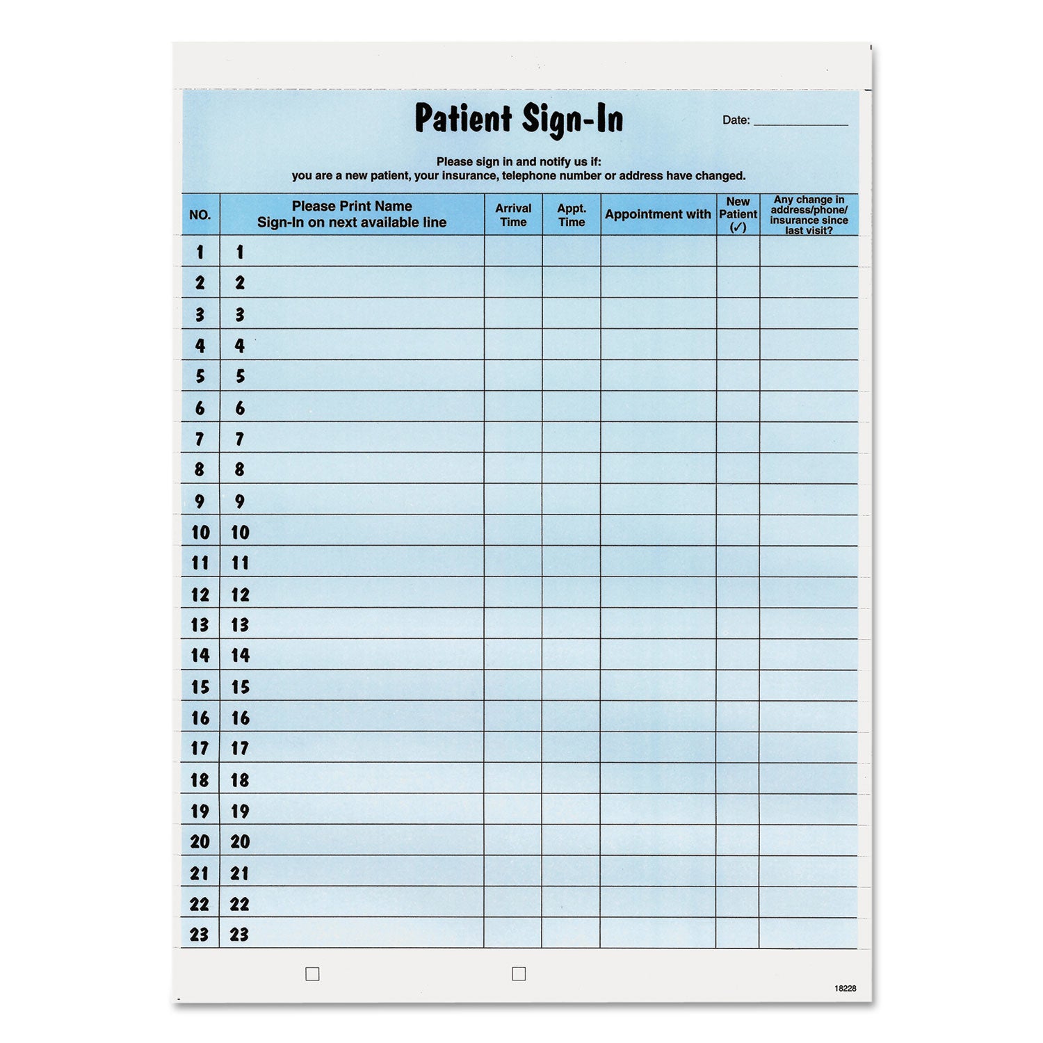 Patient Sign-In Label Forms, Two-Part Carbon, 8.5 x 11.63, Blue Sheets, 125 Forms Total - 