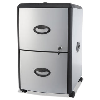Mobile Filing Cabinet with Metal Siding and Top-Drawer Organizer Tray, 2 Letter File Drawers, Silver/Black, 19" x 15" x 23