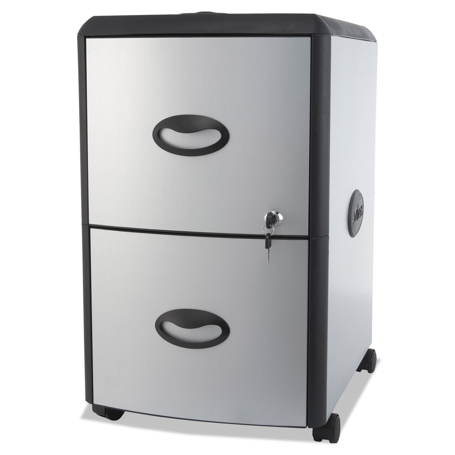 Mobile Filing Cabinet with Metal Siding and Top-Drawer Organizer Tray, 2 Letter File Drawers, Silver/Black, 19" x 15" x 23
