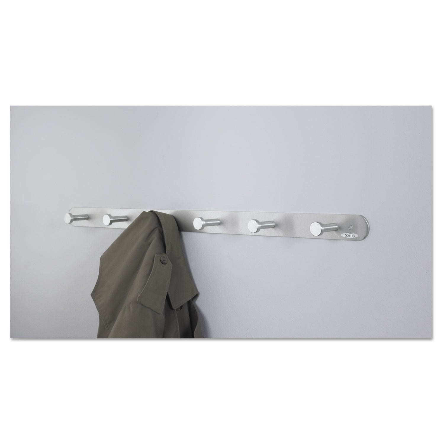 Nail Head Wall Coat Rack, Six Hooks, Metal, 36w x 2.75d x 2h, Satin - 