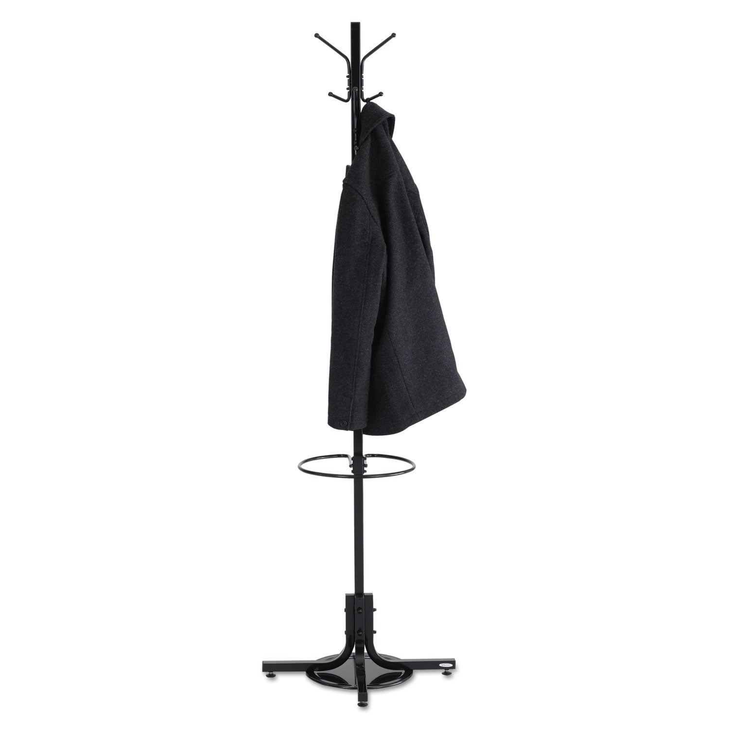 Safco Umbrella Stand Coat Rack - 4 Hooks - 40 lb (18.14 kg) Capacity - for Multipurpose - Steel - Black - 1 Each - 3