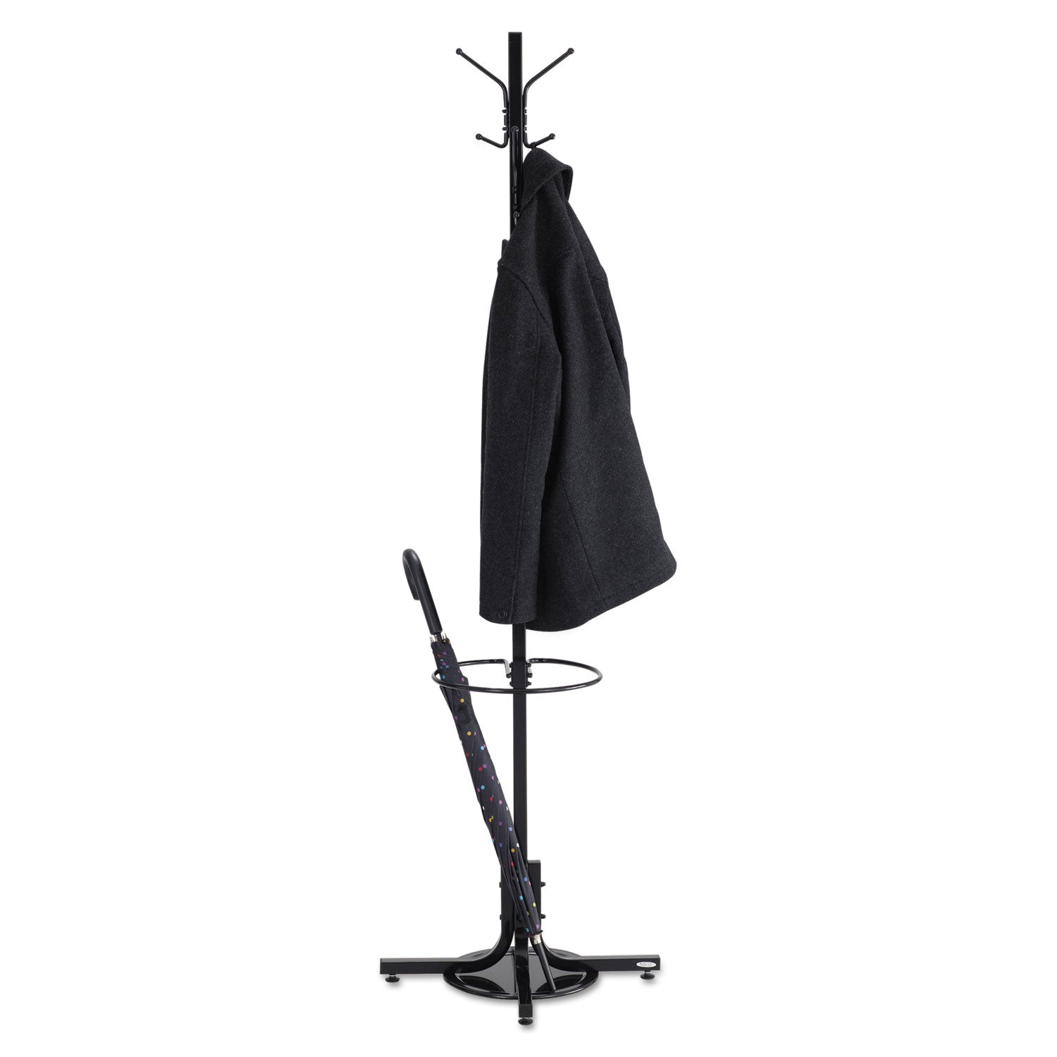 Safco Umbrella Stand Coat Rack - 4 Hooks - 40 lb (18.14 kg) Capacity - for Multipurpose - Steel - Black - 1 Each - 5