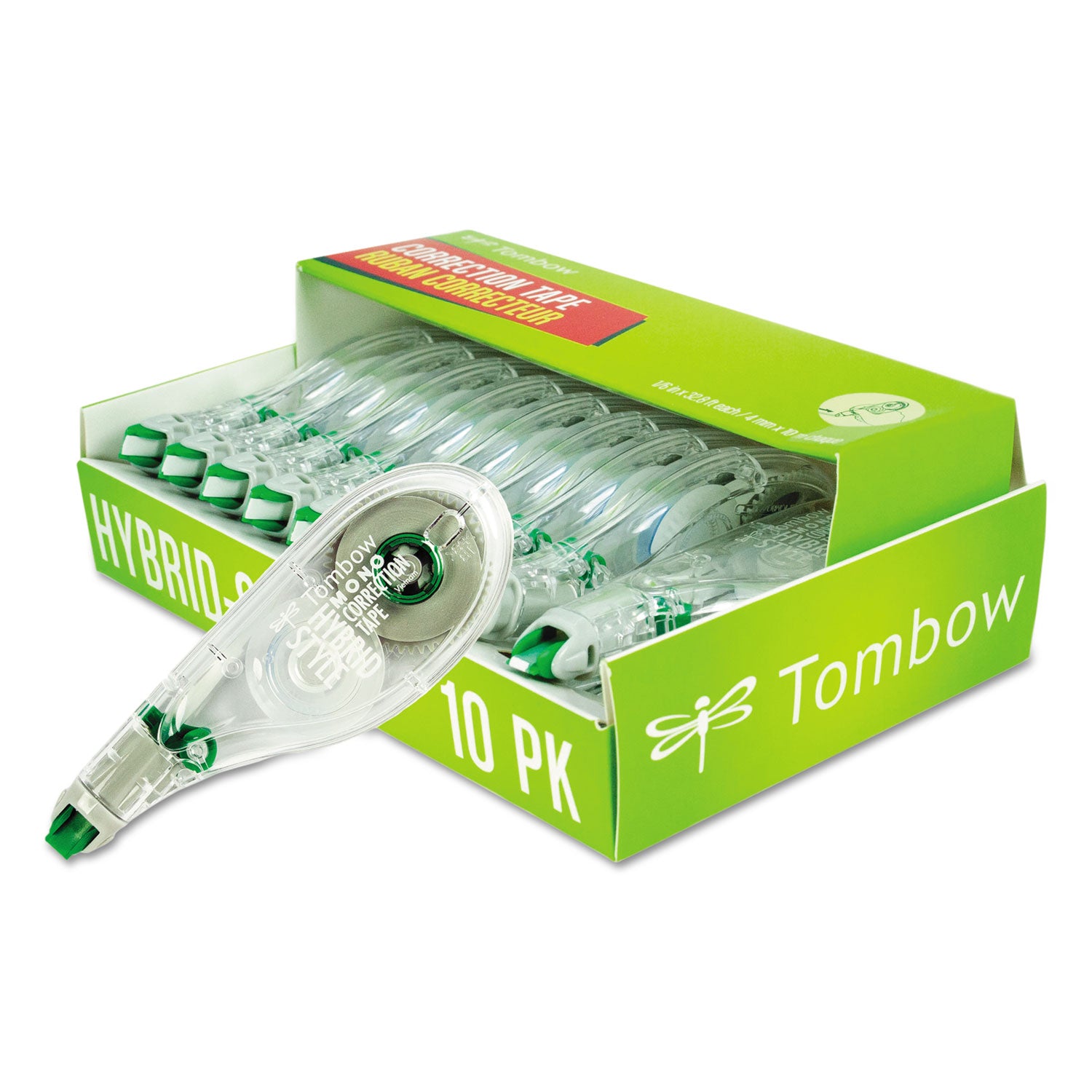 MONO Hybrid Style Correction Tape, Non-Refillable, Clear Applicator, 0.17" x 394", 10/Pack - 