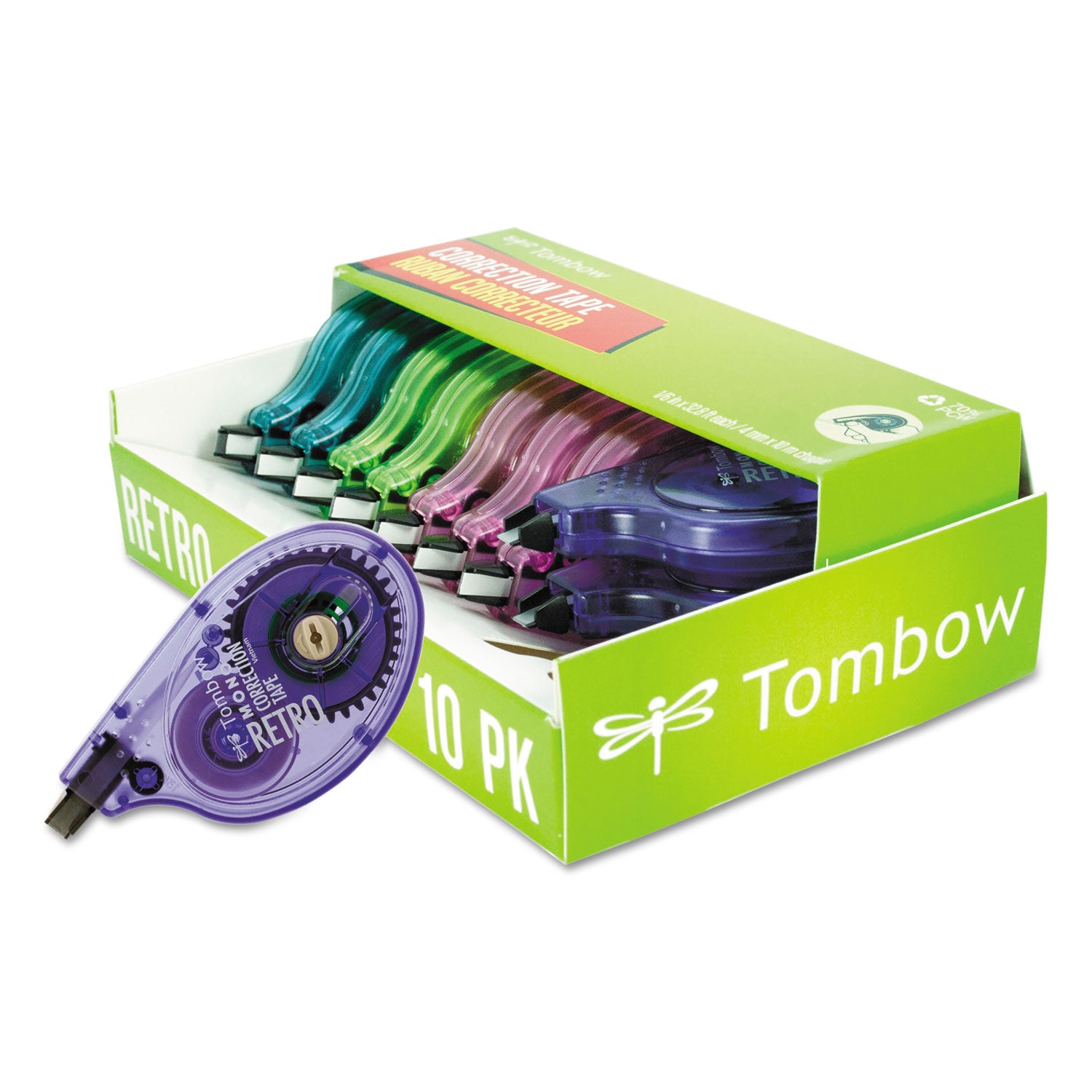 MONO Original Correction Tape, Assorted RetroColor Applicators, 0.17" x 394", 10/Pack - 
