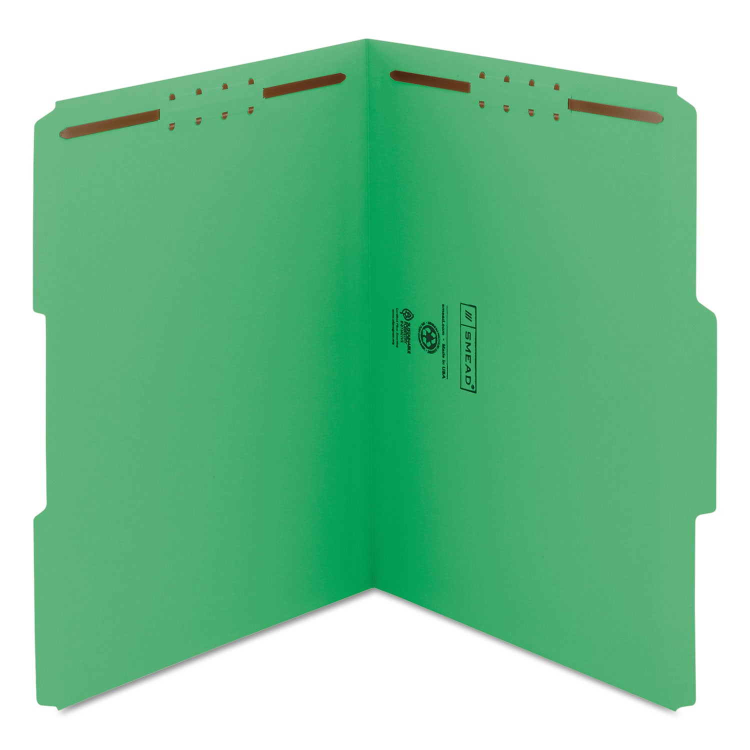 Top Tab Colored Fastener Folders, 0.75" Expansion, 2 Fasteners, Letter Size, Green Exterior, 50/Box - 