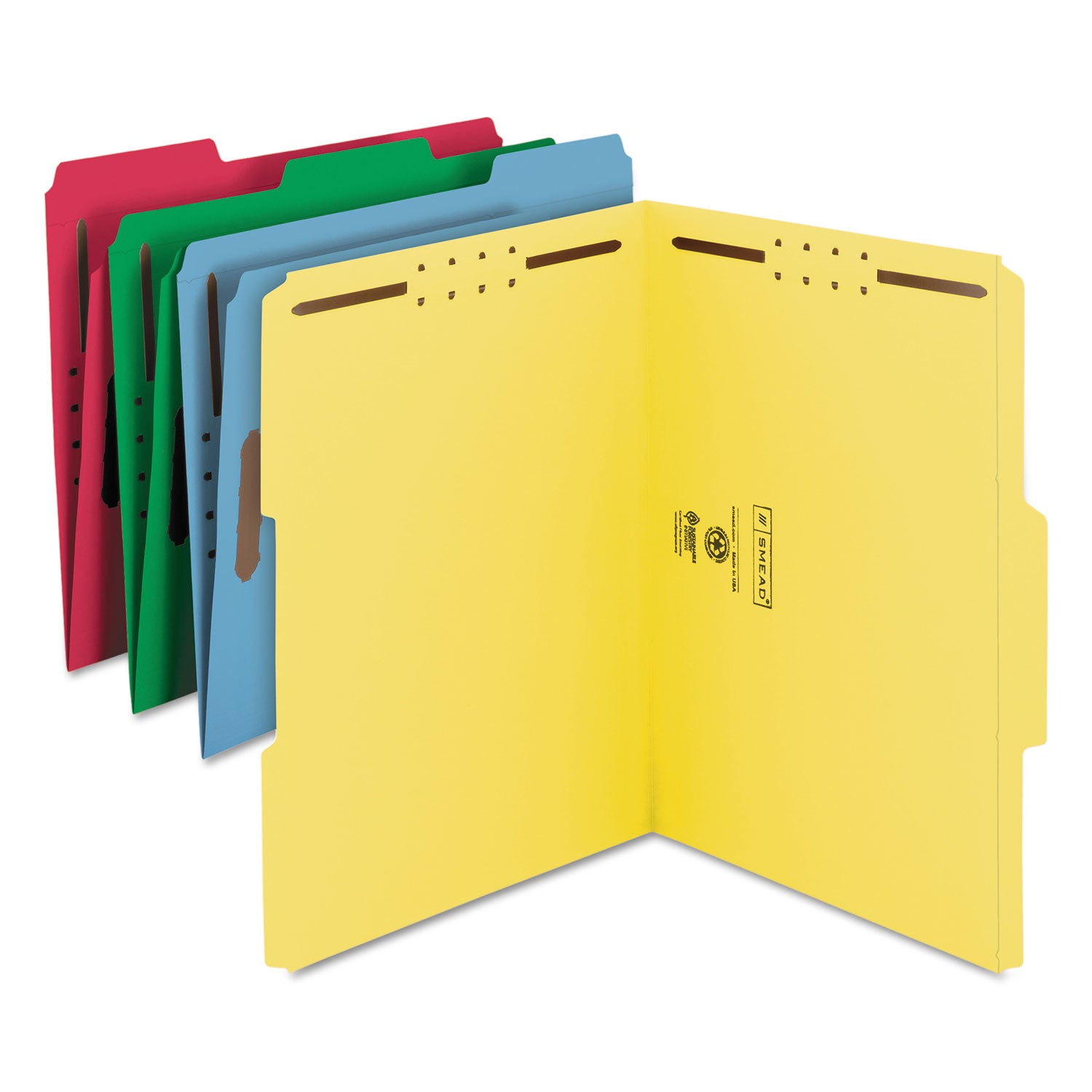 Top Tab Colored Fastener Folders, 0.75" Expansion, 2 Fasteners, Letter Size, Assorted Colors, 50/Box - 