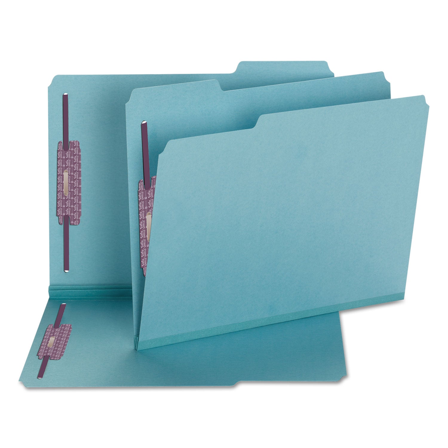 Colored Pressboard Fastener Folders with SafeSHIELD Coated Fasteners, 2" Expansion, 2 Fasteners, Letter Size, Blue, 25/Box - 