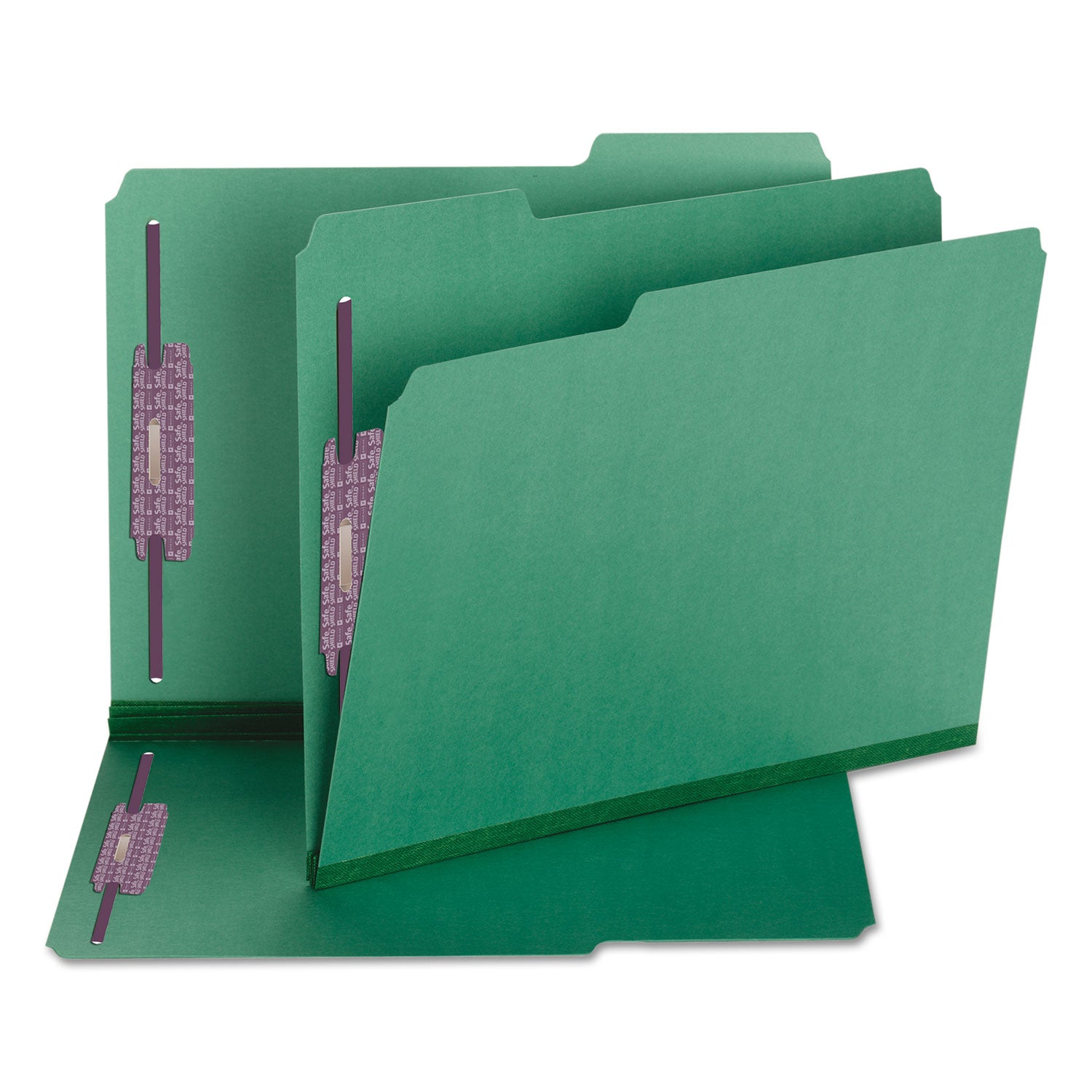 Colored Pressboard Fastener Folders with SafeSHIELD Coated Fasteners, 2" Expansion, 2 Fasteners, Letter Size, Green, 25/Box - 