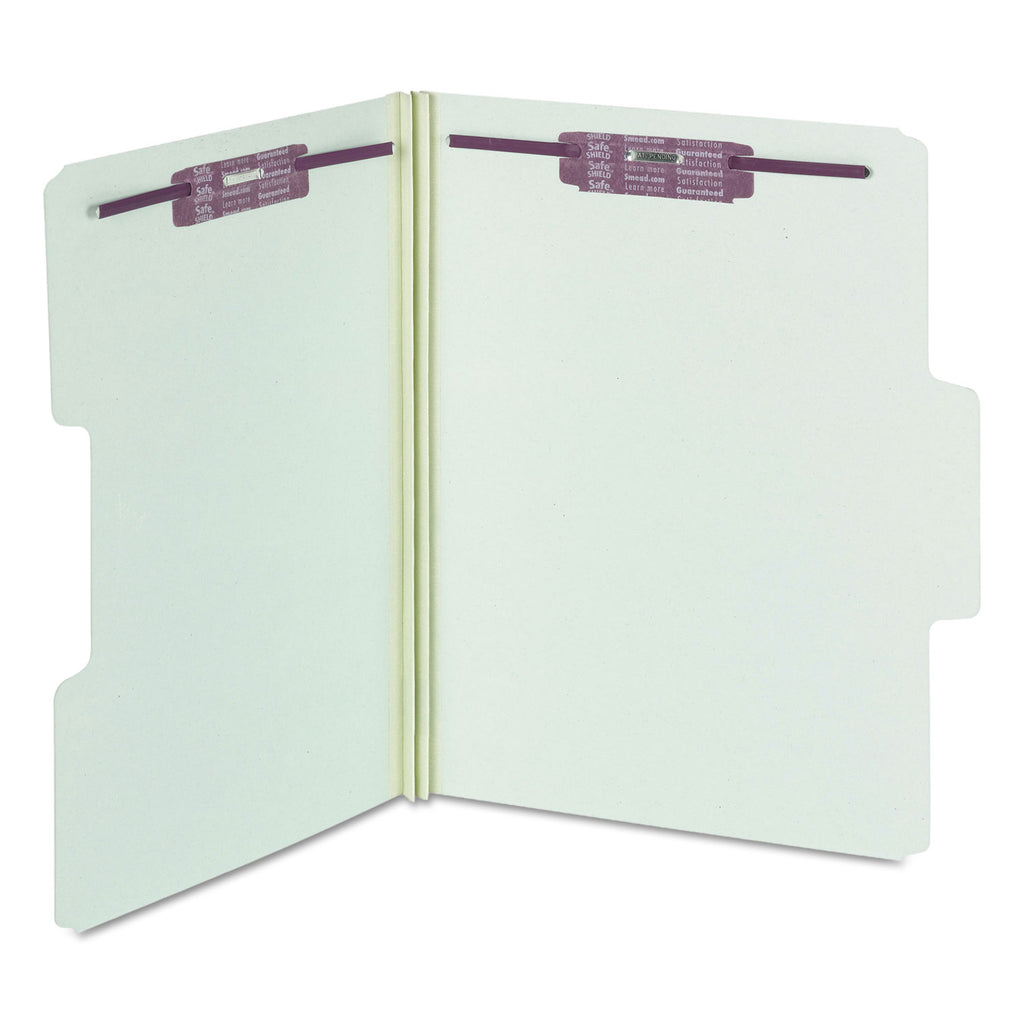 SuperTab Pressboard Fastener Folders with Two SafeSHIELD Fasteners, 2" Expansion, Letter Size, Gray-Green, 25/Box - 
