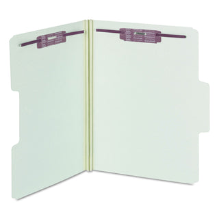 SuperTab Pressboard Fastener Folders with Two SafeSHIELD Fasteners, 2" Expansion, Letter Size, Gray-Green, 25/Box - 