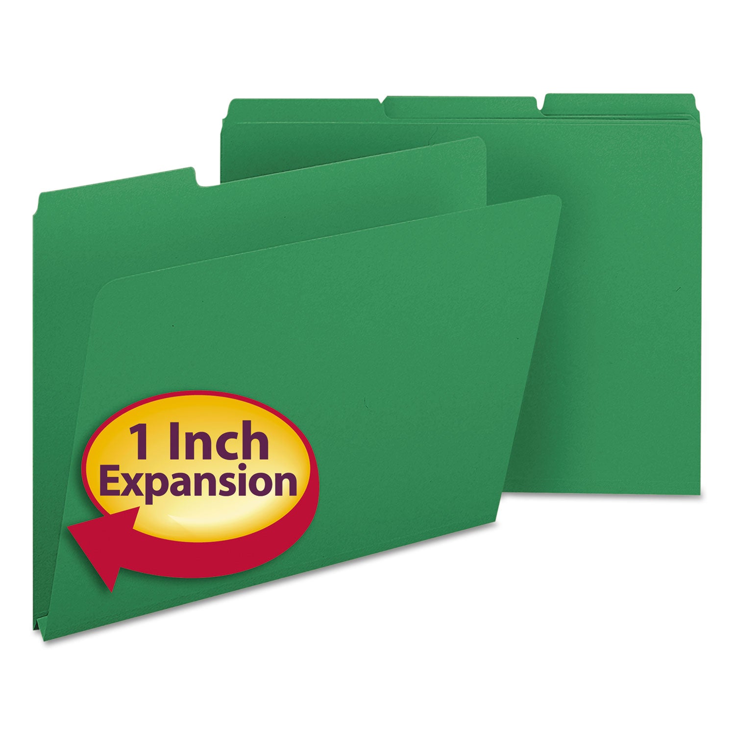 Expanding Recycled Heavy Pressboard Folders, 1/3-Cut Tabs: Assorted, Letter Size, 1" Expansion, Green, 25/Box - 