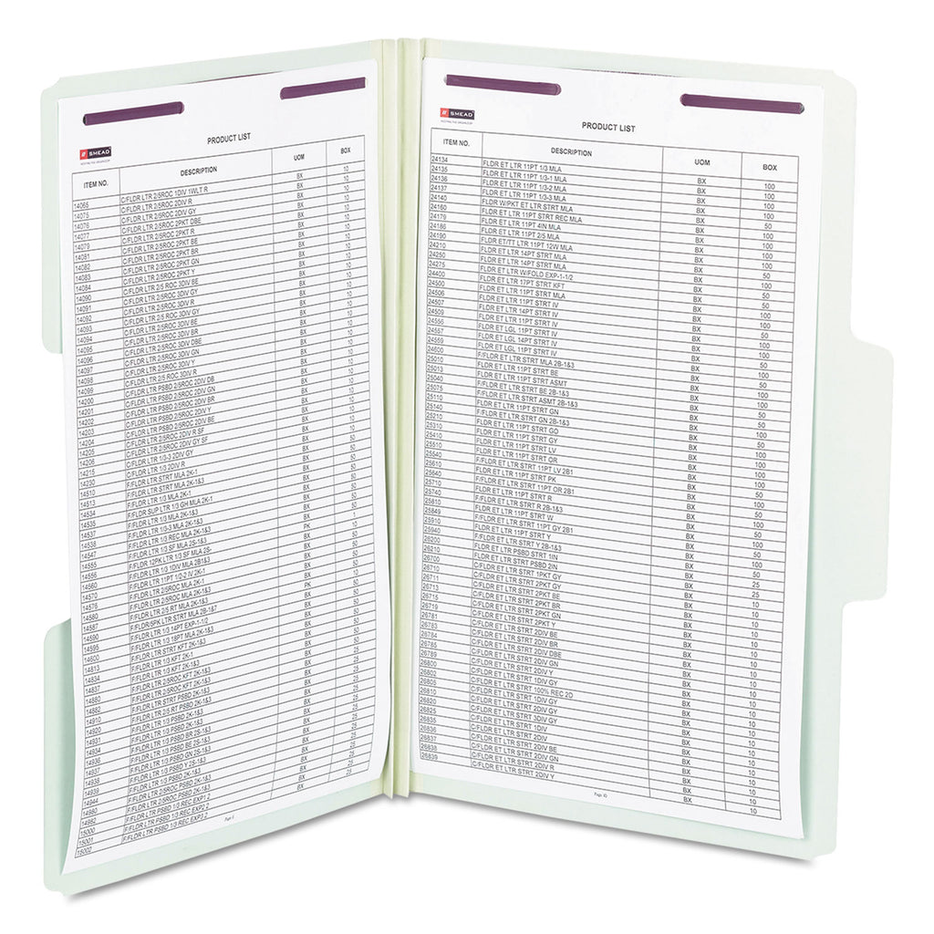 SuperTab Pressboard Fastener Folders with Two SafeSHIELD Fasteners, 2" Expansion, Legal Size, Gray-Green, 25/Box - 