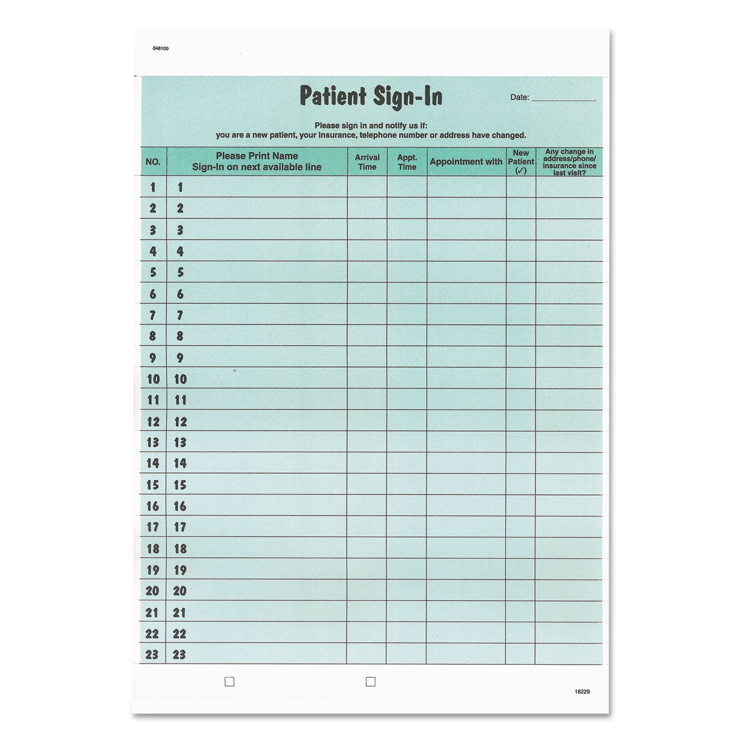 Tabbies Patient Sign-In Label Forms - 125 Sheet(s) - 11" x 8.50" Form Size - Letter - Green Sheet(s) - Paper - 125 / Pack - 1