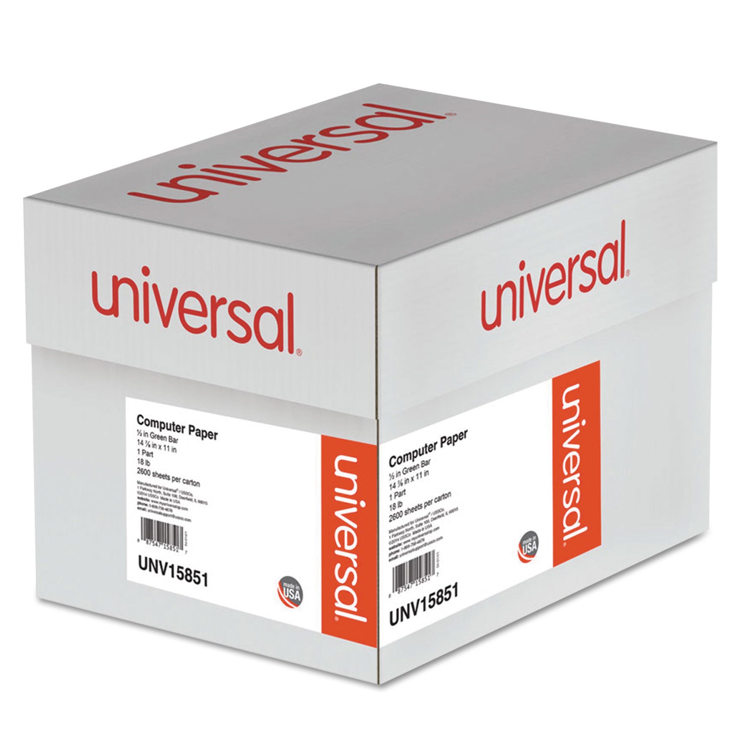 Printout Paper, 1-Part, 18 lb Bond Weight, 14.88 x 11, White/Green Bar, 2,600/Carton - 