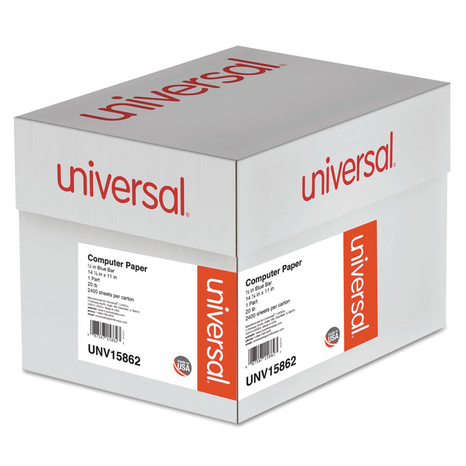 Printout Paper, 1-Part, 20 lb Bond Weight, 14.88 x 11, White/Blue Bar, 2,400/Carton - 