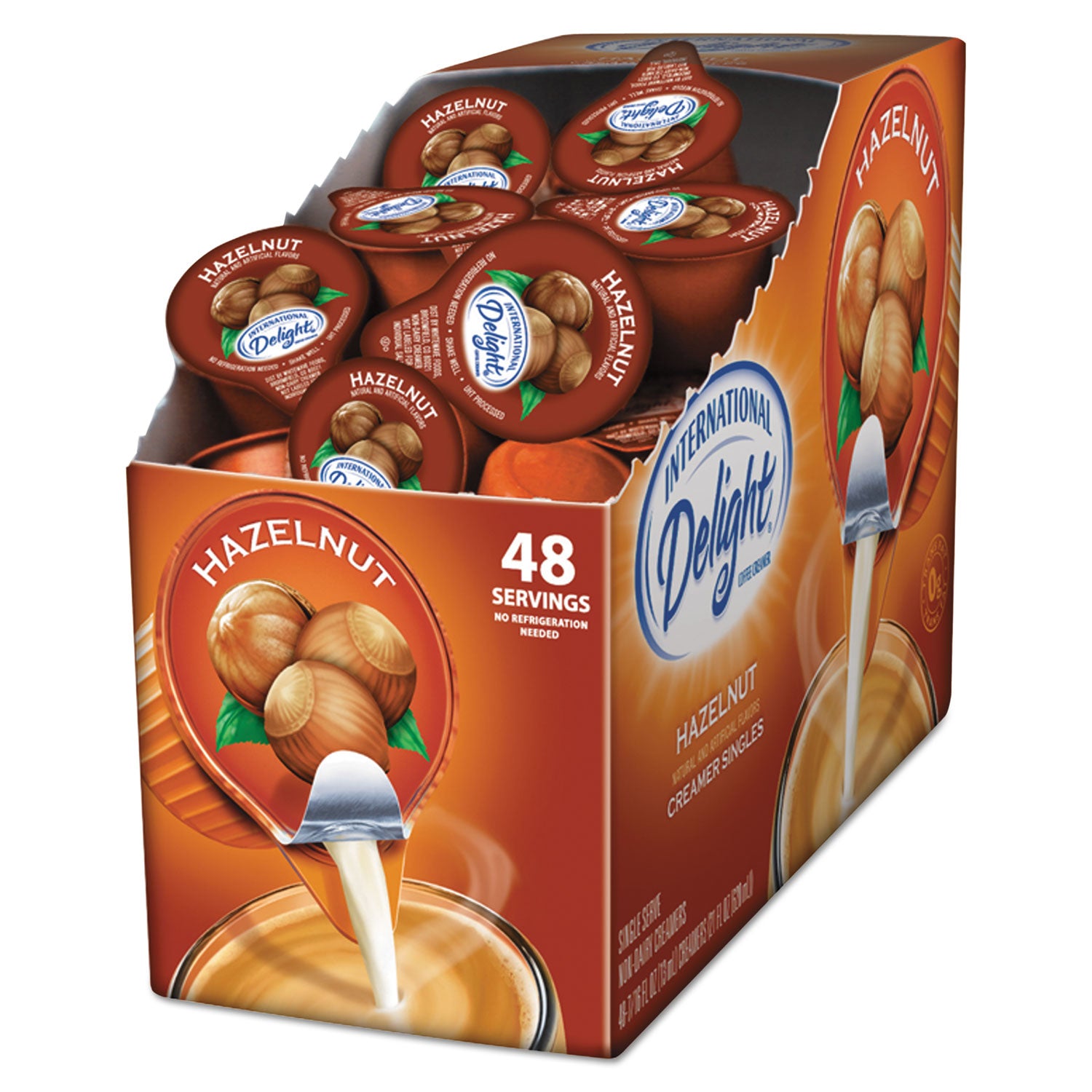 Flavored Liquid Non-Dairy Coffee Creamer, Hazelnut, 0.4375 oz Cup, 48/Box