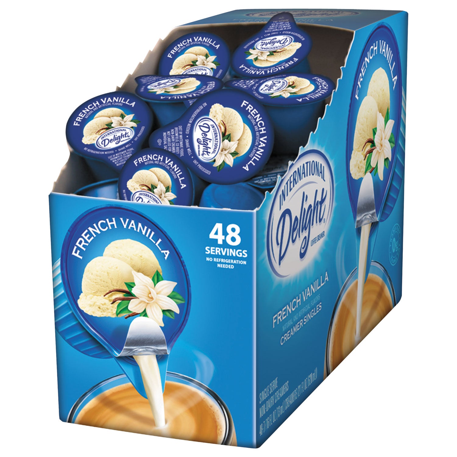 Flavored Liquid Non-Dairy Coffee Creamer, French Vanilla, 0.4375 oz Cup, 48/Box, Sold as 1 Box, 48 Each per Box