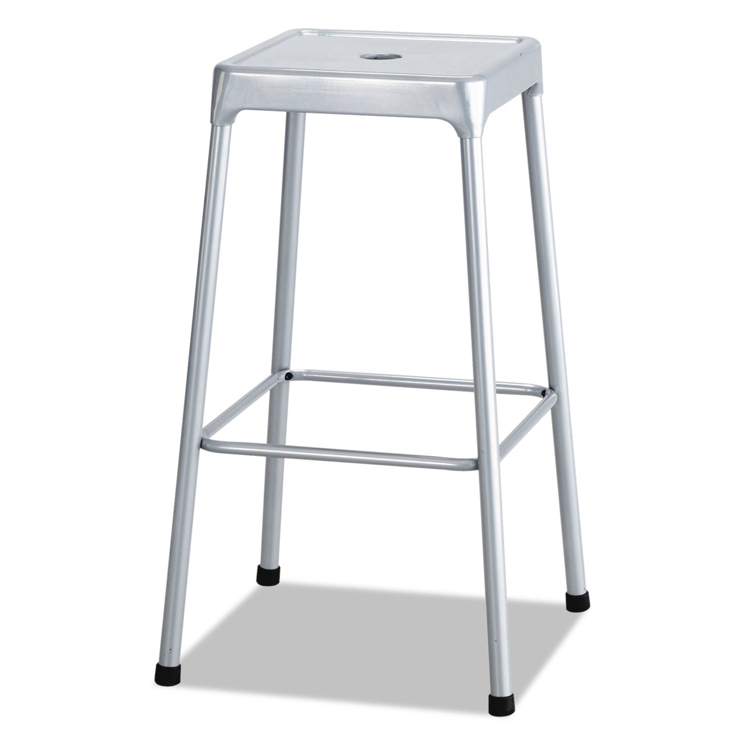 Bar-Height Steel Stool, Backless, Supports Up to 250 lb, 29" Seat Height, Silver - 