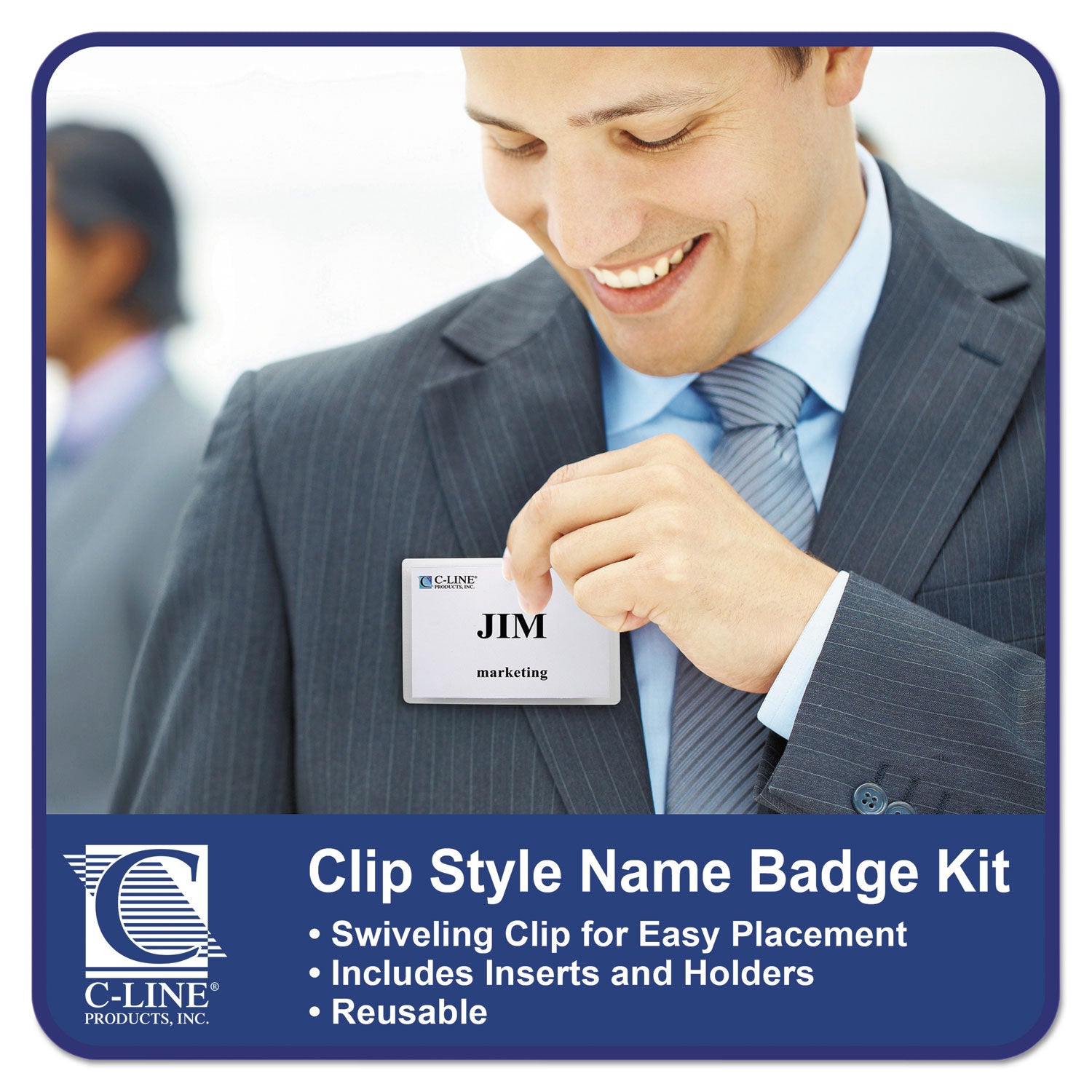 Name Badge Kits, Top Load, 4 x 3, Clear, Clip Style, 96/Box - 
