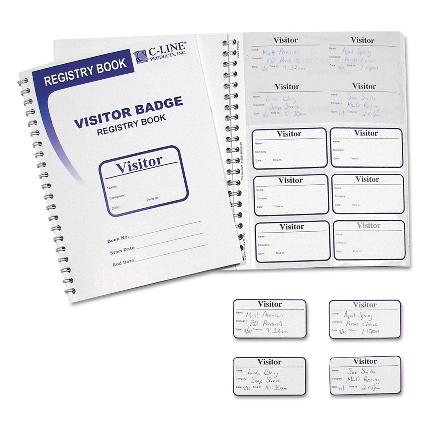 Visitor Badges with Registry Log, 3 5/8 x 1 7/8, White, 150 Badges/Box - 