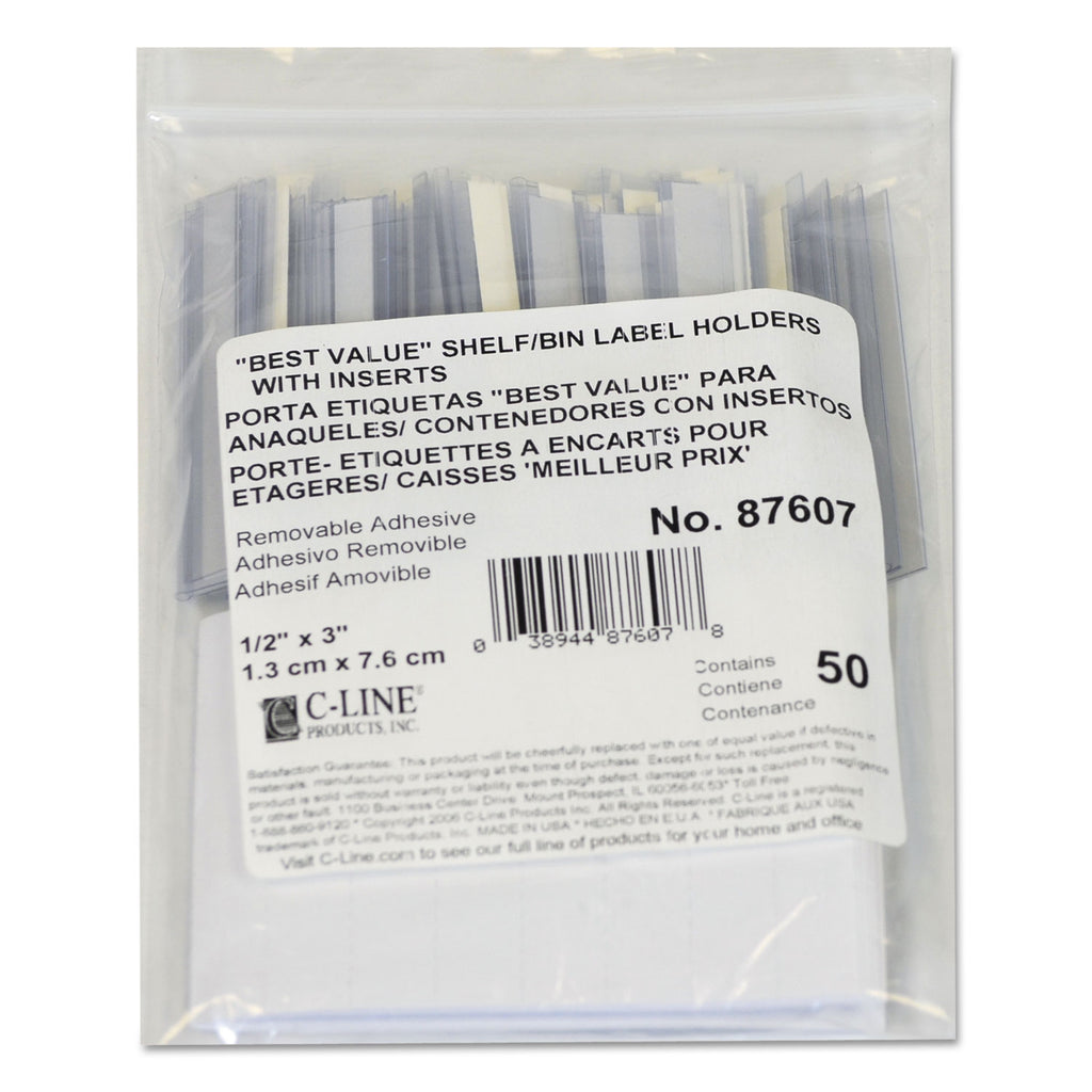 Self-Adhesive Label Holders, Top Load, 0.5 x 3, Clear, 50/Pack - 