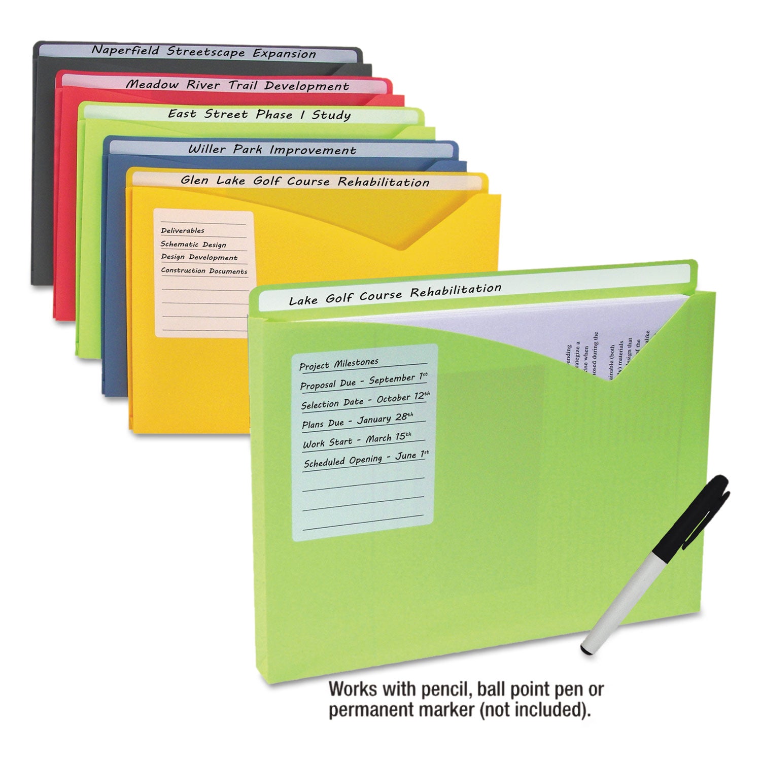 Write-On Poly File Jackets, Straight Tab, Letter Size, Assorted Colors, 25/Box - 