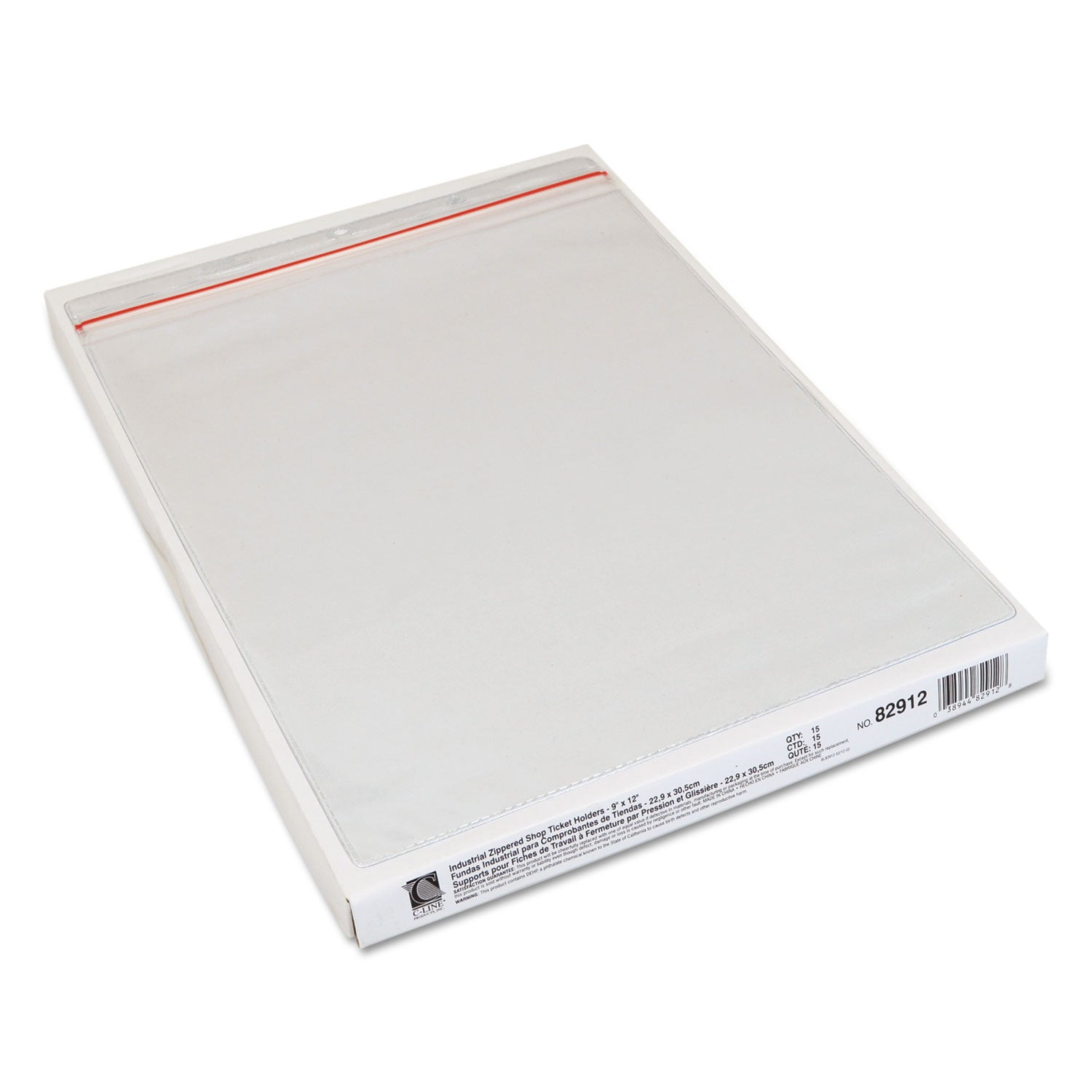 Industrial Zipper Seal Shop Ticket Holders, Vinyl, Clear, 55", 9 x 12, 15/Box - 