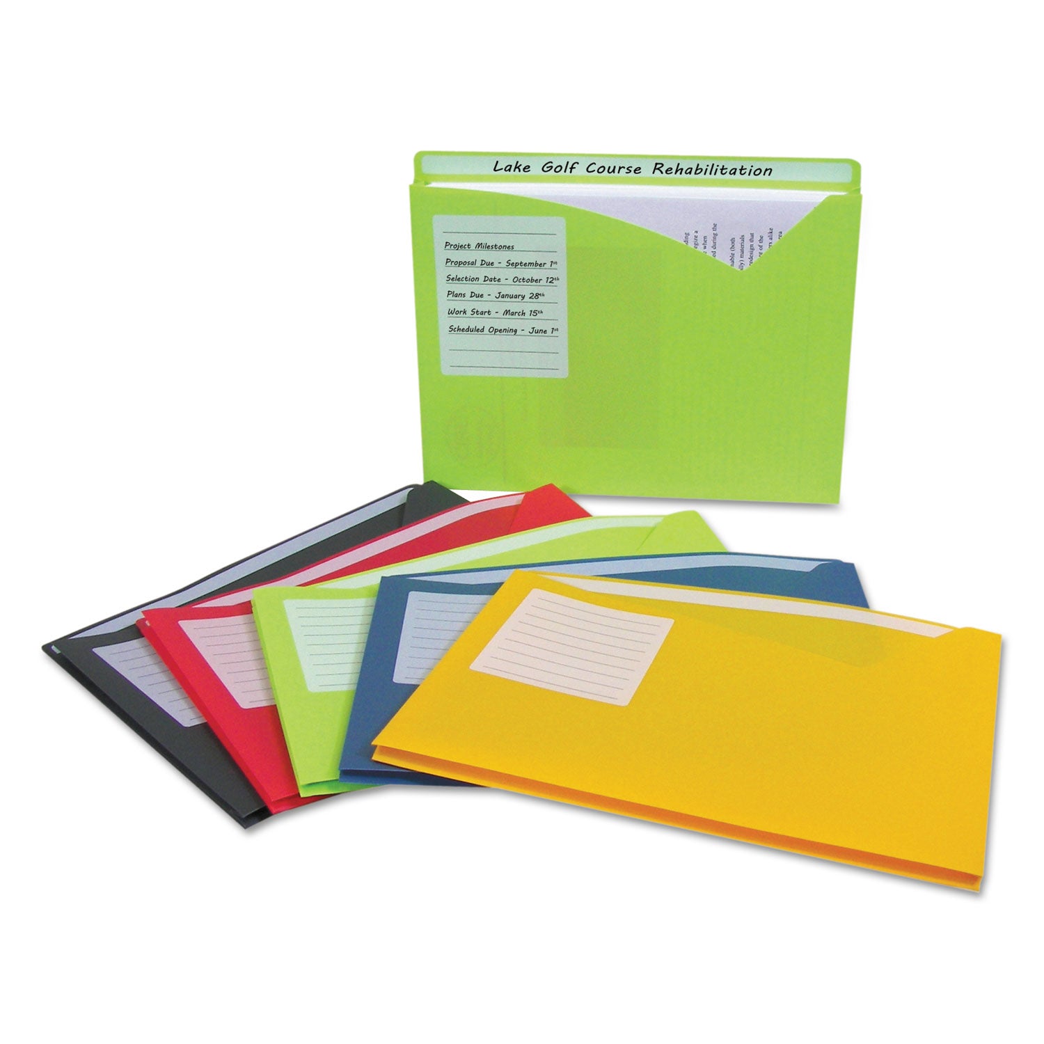 Write-On Poly File Jackets, Straight Tab, Letter Size, Assorted Colors, 10/Pack - 