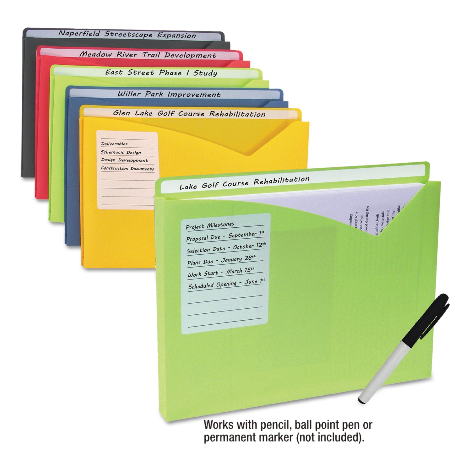 Write-On Poly File Jackets, Straight Tab, Letter Size, Assorted Colors, 10/Pack - 