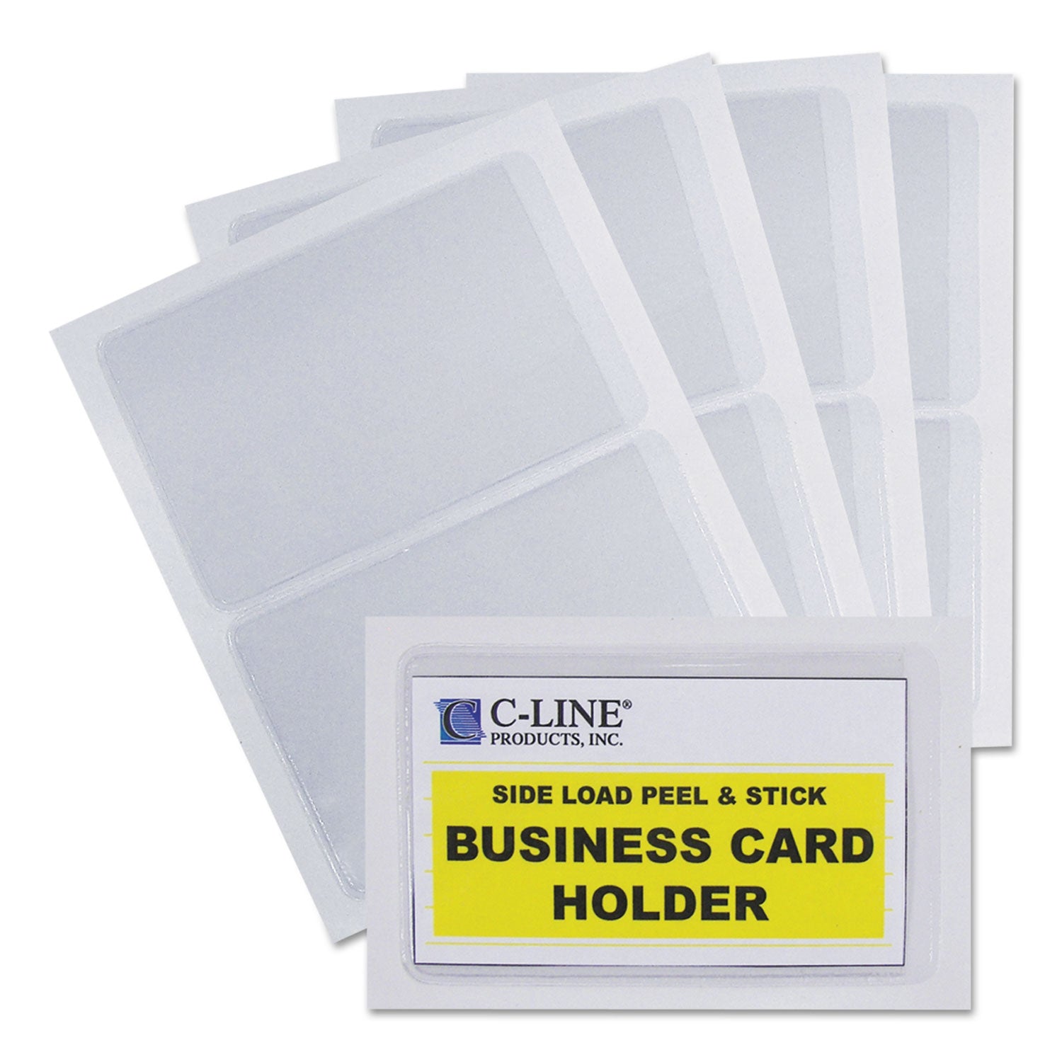 Self-Adhesive Business Card Holders, Side Load, 2 x 3.5, Clear, 10/Pack - 