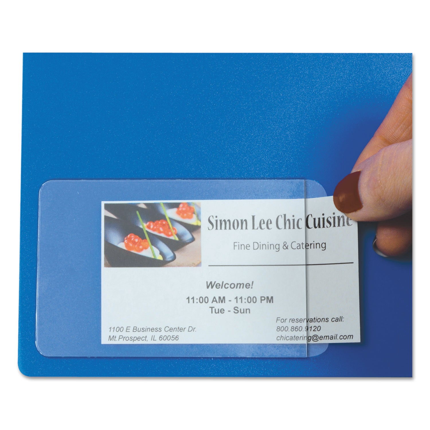 Self-Adhesive Business Card Holders, Side Load, 2 x 3.5, Clear, 10/Pack - 