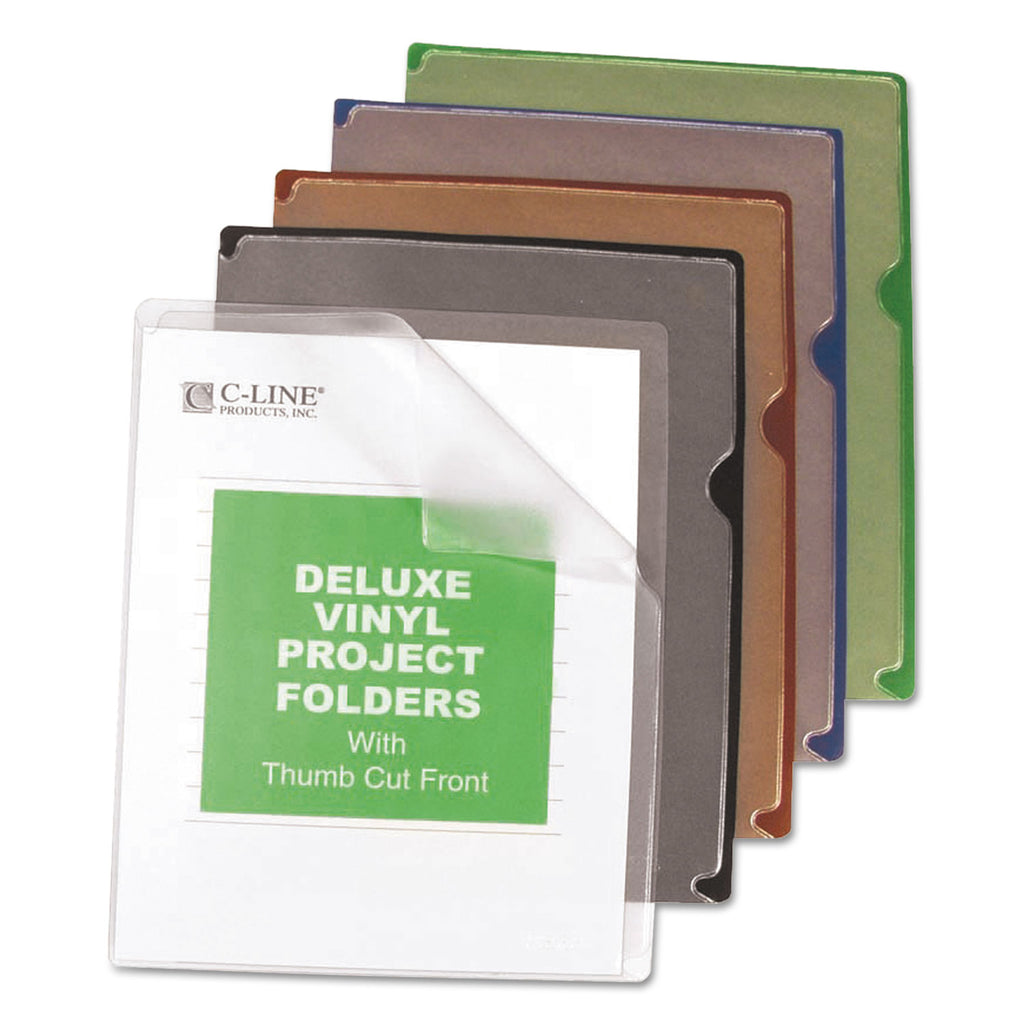 Deluxe Vinyl Project Folders, Letter Size, Assorted Colors, 35/Box - 