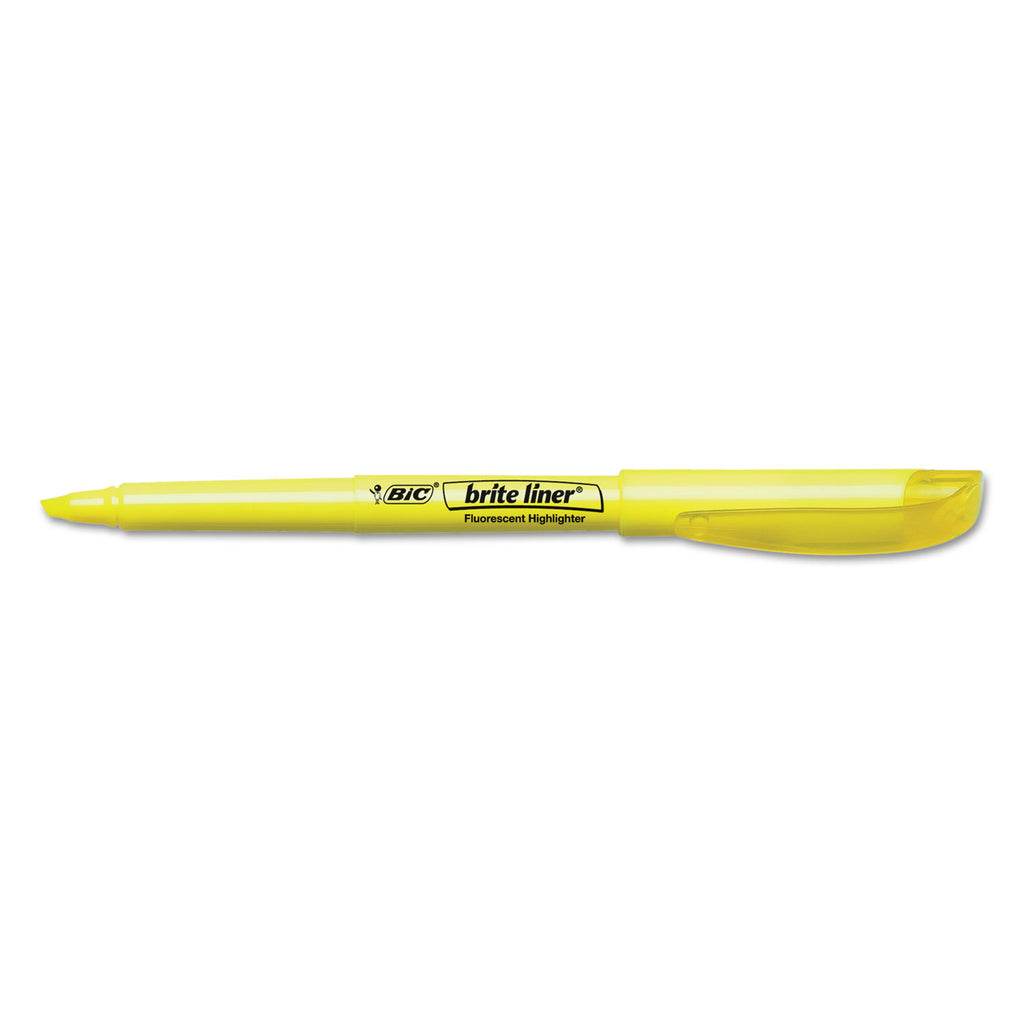 Brite Liner Highlighter, Fluorescent Yellow Ink, Chisel Tip, Yellow/Black Barrel, Dozen