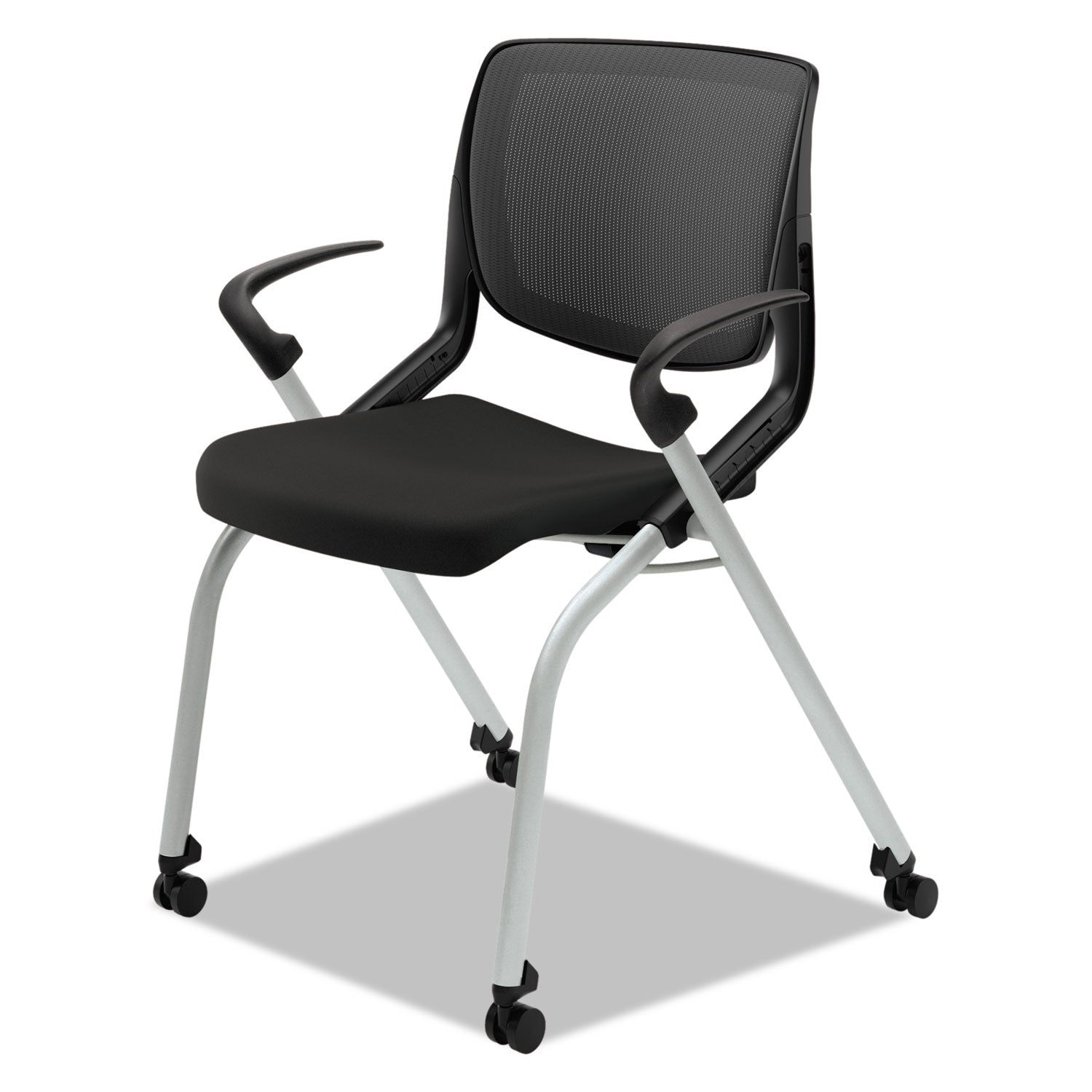 HON Motivate Chair - Black Fabric Seat - Black Back - Platinum Metallic Reinforced Resin Frame - Black - Armrest - 2