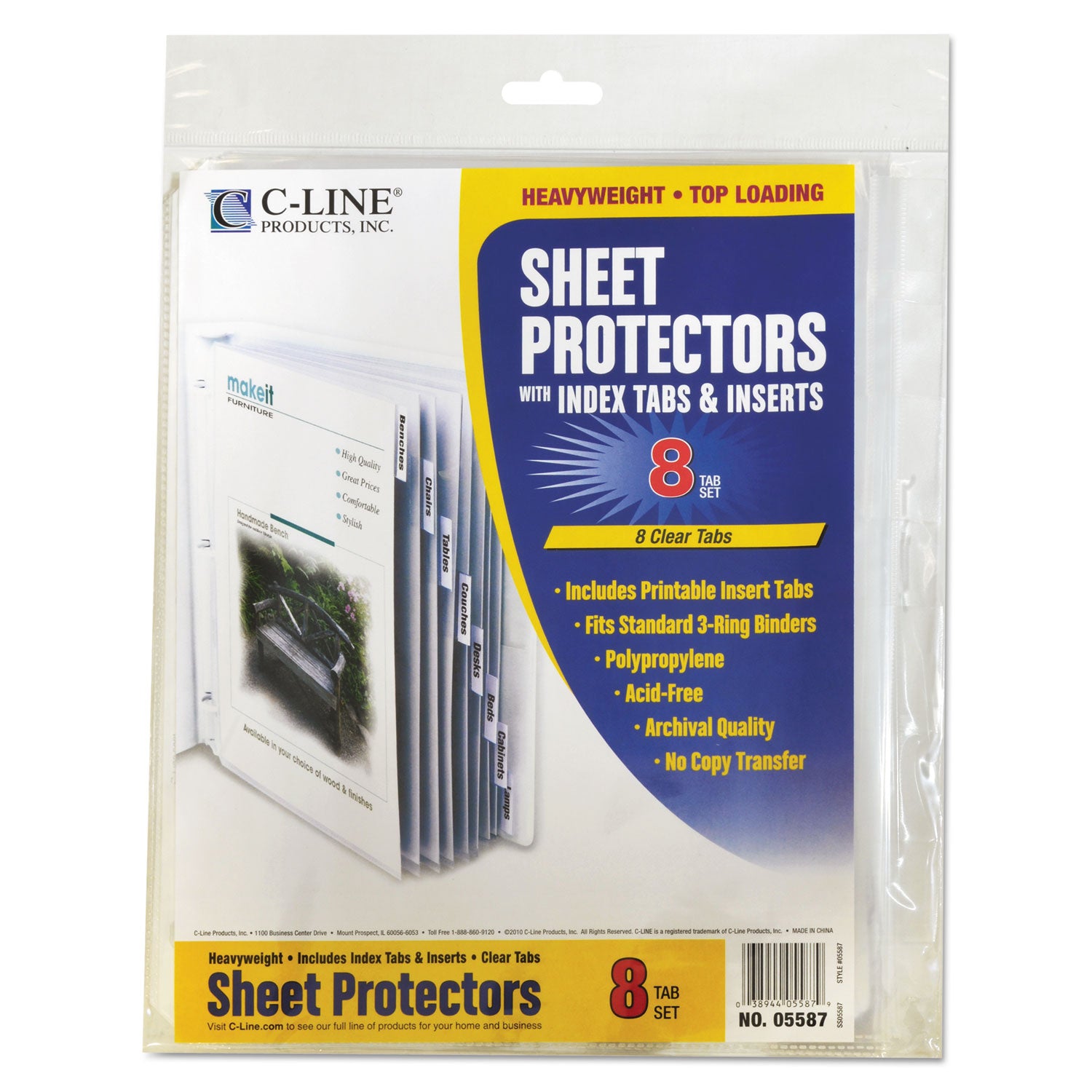 Sheet Protectors with Index Tabs, Clear Tabs, 2", 11 x 8.5, 8/Set - 