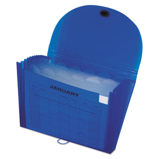 Expanding Files, 1.63" Expansion, 13 Sections, Cord/Hook Closure, 1/6-Cut Tabs, Letter Size, Blue - 
