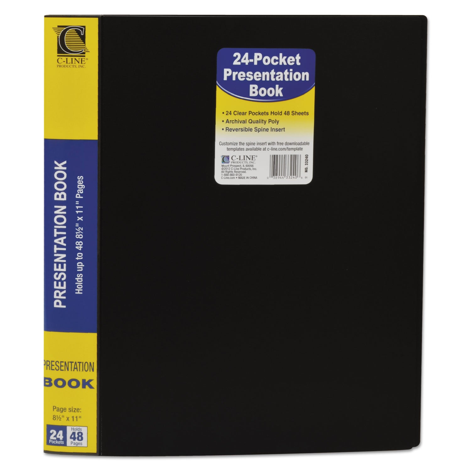 Bound Sheet Protector Presentation Book, 24 Letter-Size Sleeves, Black - 