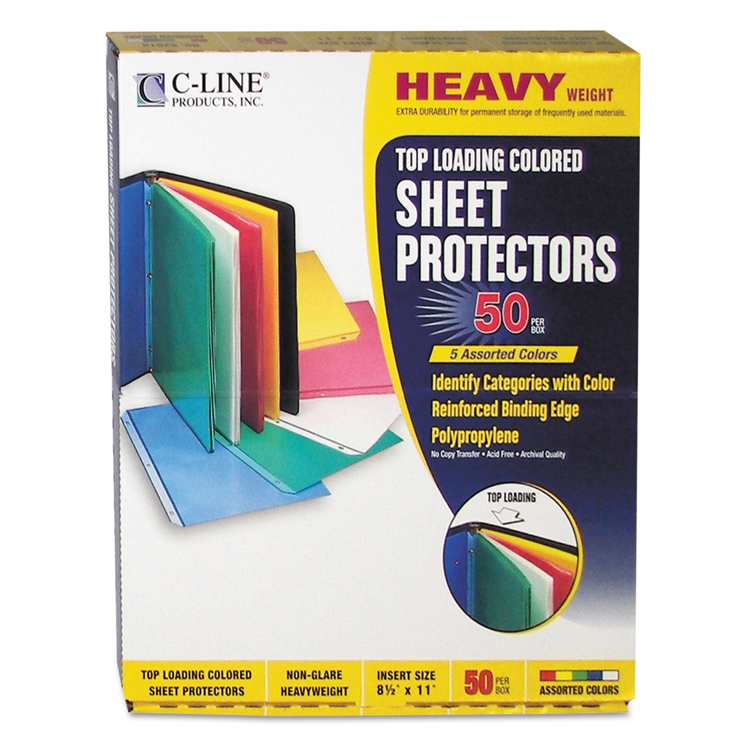 Colored Polypropylene Sheet Protectors, Assorted Colors, 2", 11 x 8.5, 50/Box - 