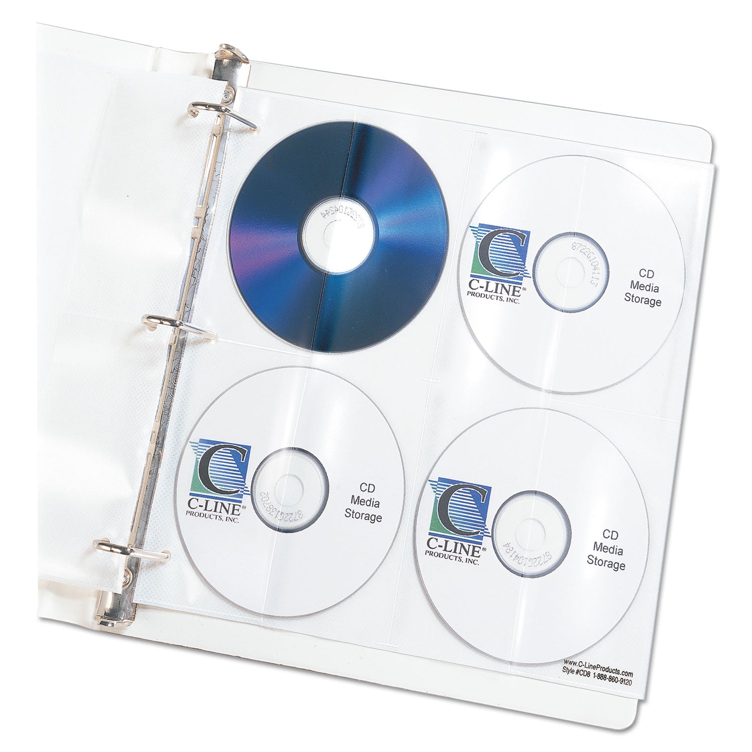 Deluxe CD Ring Binder Storage Pages, Standard, 8 Disc Capacity, Clear/White, 5/Pack - 