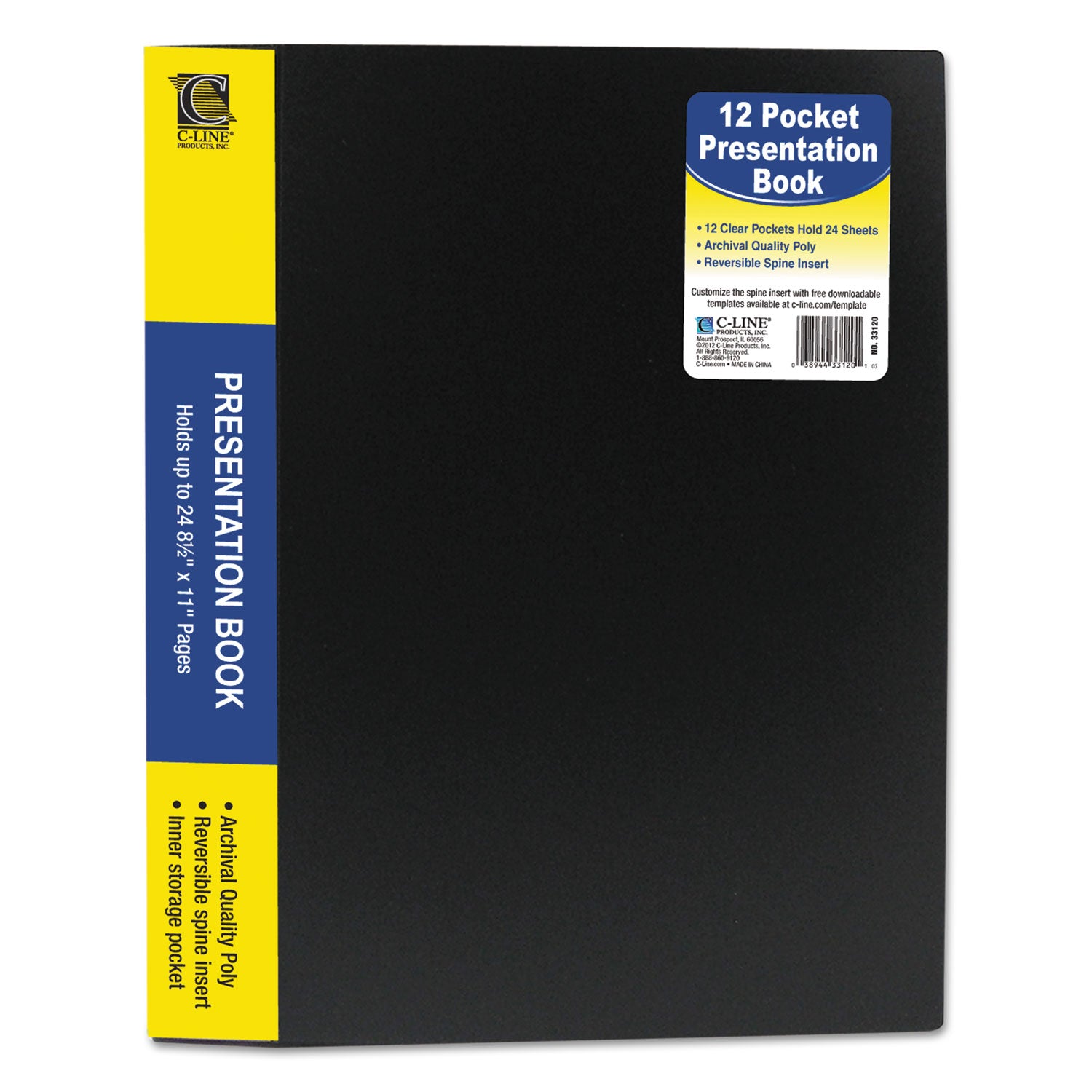 Bound Sheet Protector Presentation Book, 12 Letter-Size Sleeves, Black - 