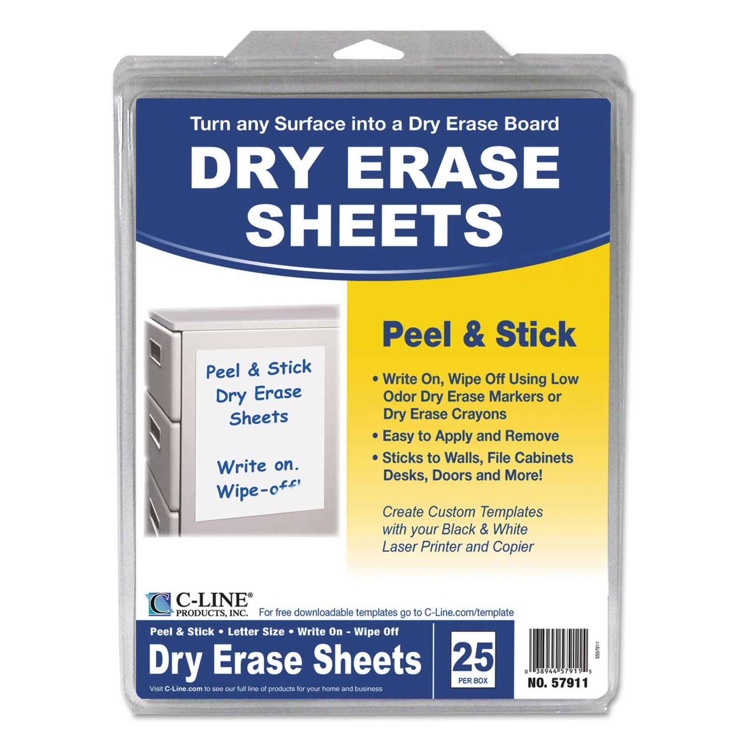 Self-Stick Dry Erase Sheets, 8.5 x 11, White Surface, 25/Box - 