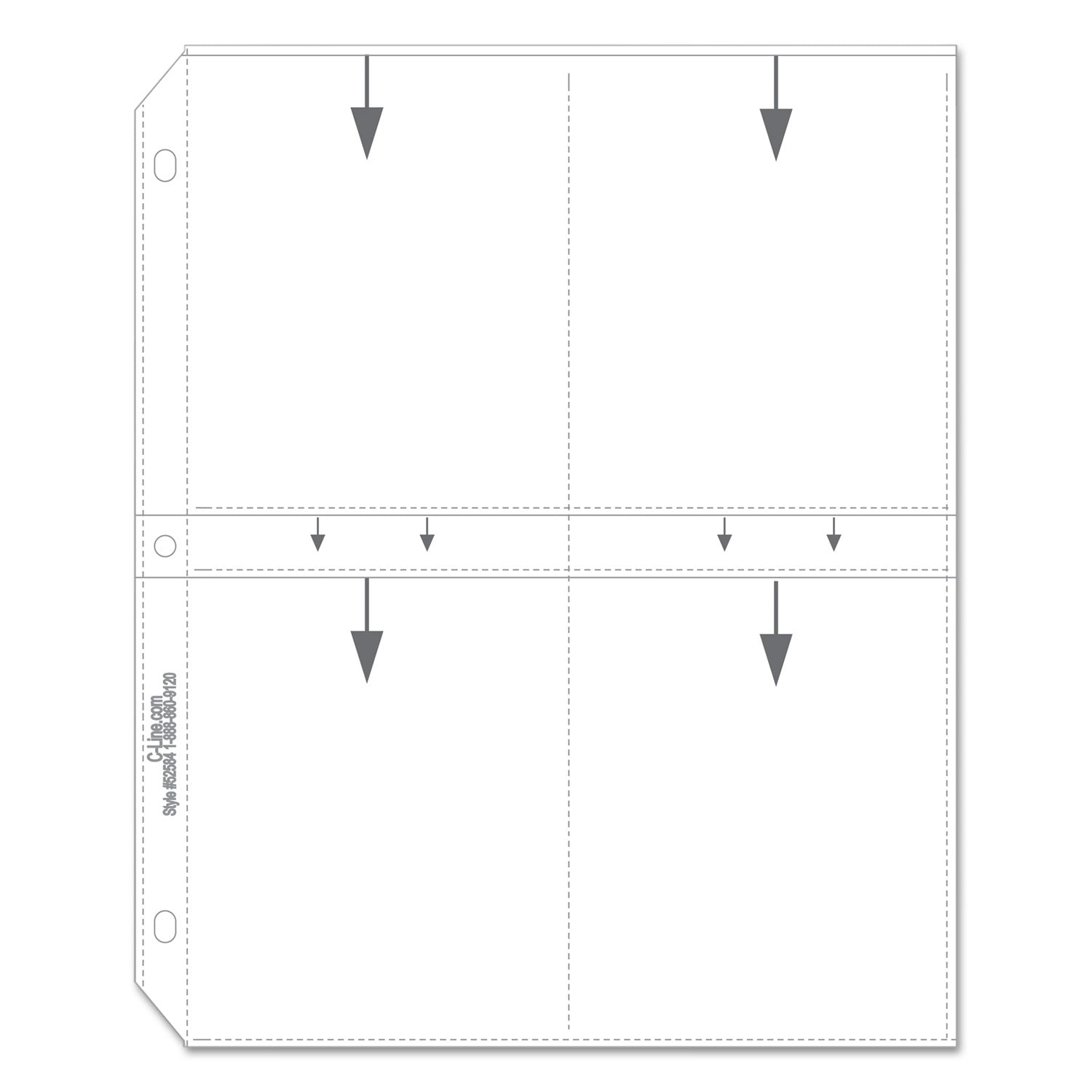 Clear Photo Pages for Eight 3.5 x 5 Photos, 3-Hole Punched, 11.25 x 8.13, 50/Box - 