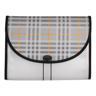 Plaid Design Expanding Files, 1.5" Expansion, 13 Sections, Cord/Hook Closure, 1/6-Cut Tabs, Letter Size, Gray Plaid - 