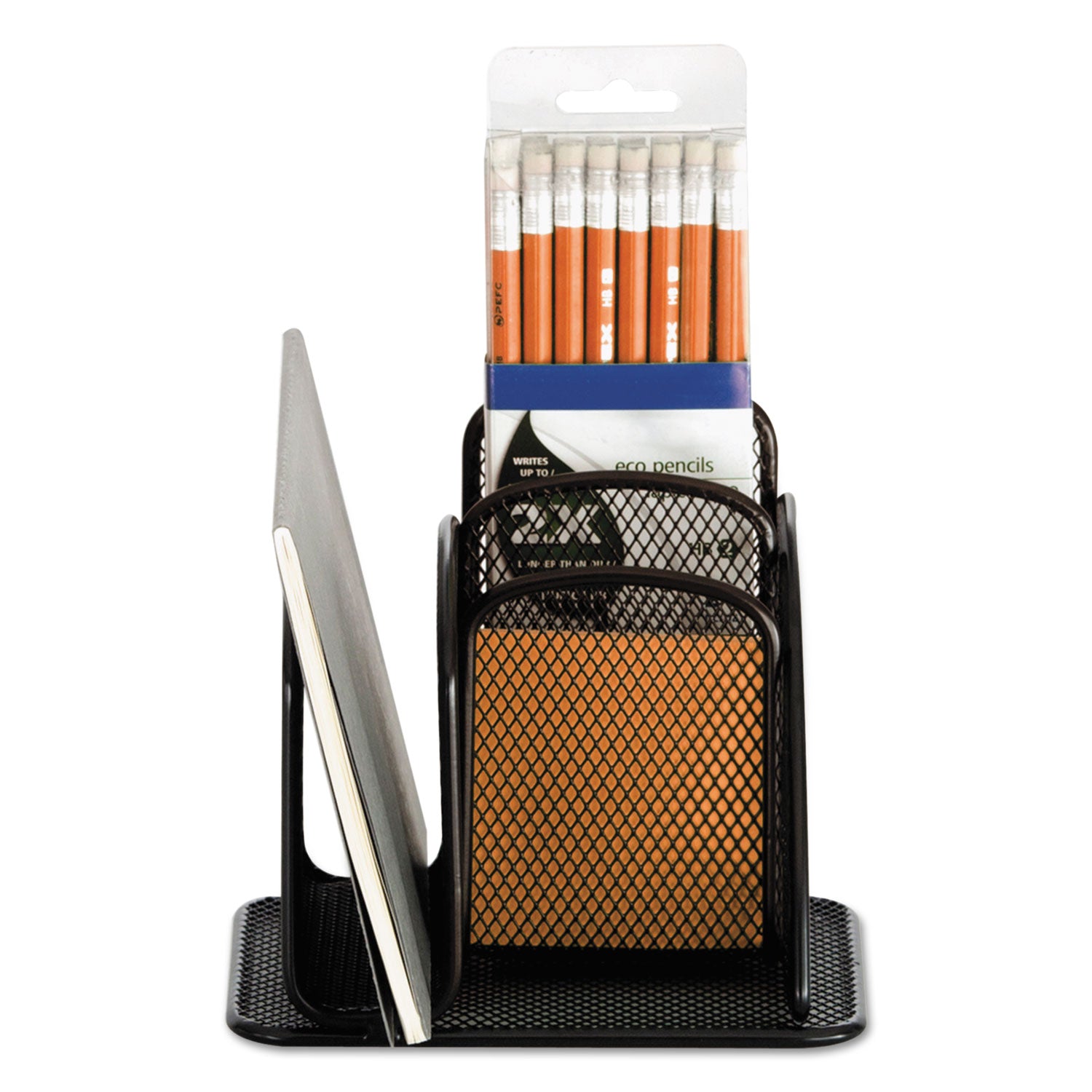 Onyx Mesh Mini Organizer, 3 Compartments, Steel, 6 x 5.25 x 5.25, Black - 