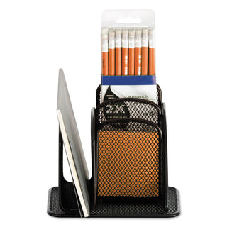 Onyx Mesh Mini Organizer, 3 Compartments, Steel, 6 x 5.25 x 5.25, Black - 